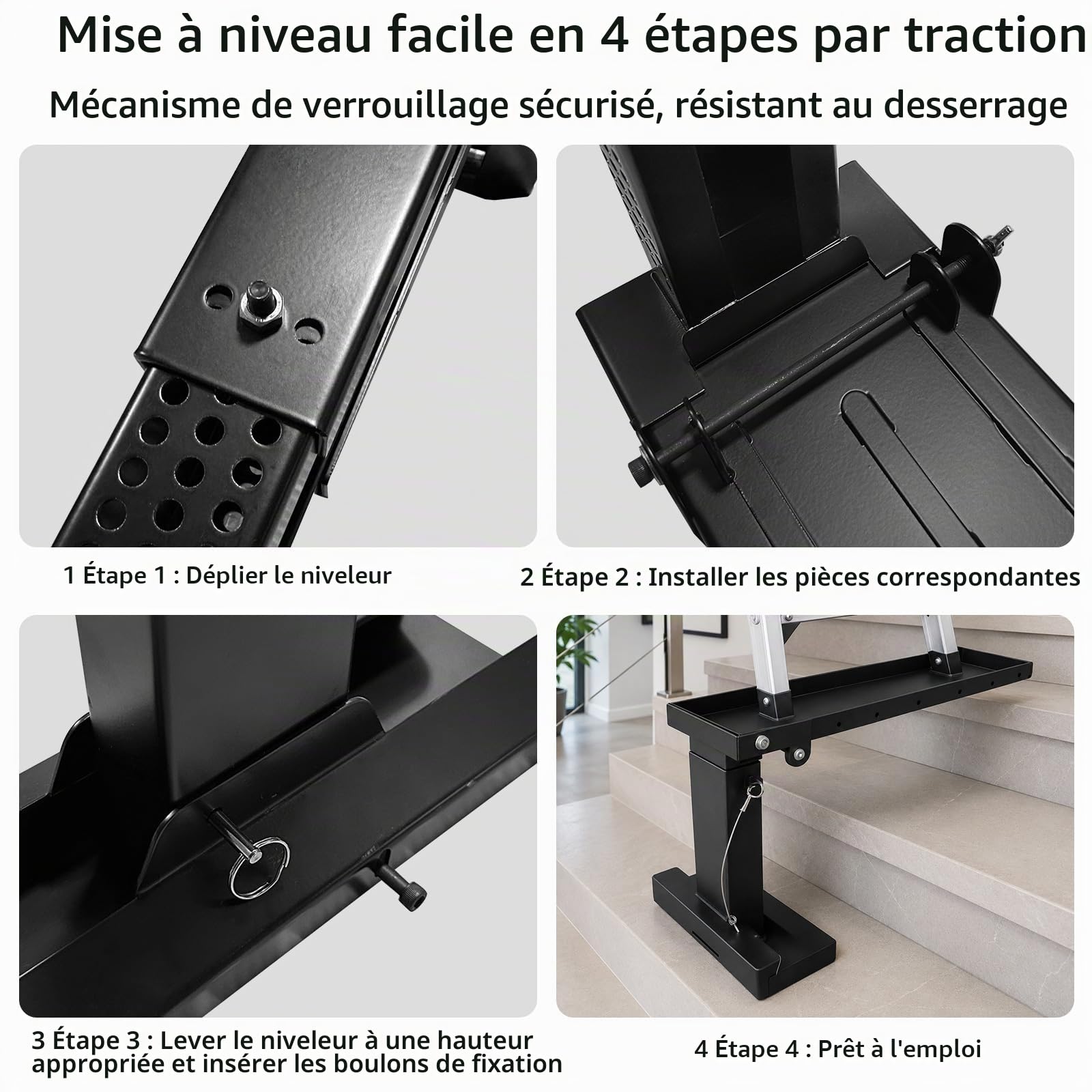 Rallonge d'échelle Pliable, Hauteur réglable de 30 à 46 cm, en Acier de Haute qualité, pour escaliers avec Tapis antidérapant, permettant d'aligner Les échelles, capacité de Charge 350 kg