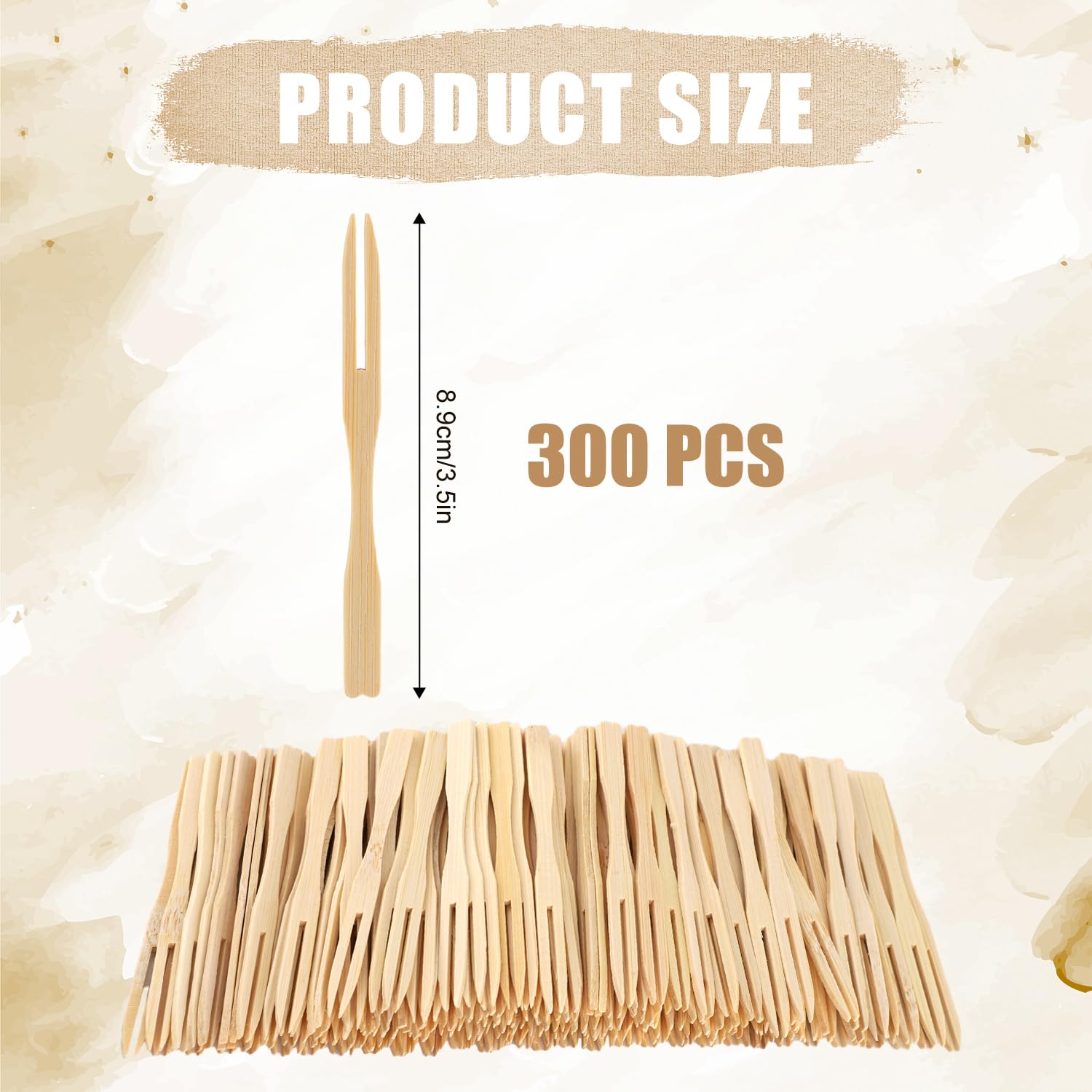 300pcs Mini Appetizer Forks, Single Use Cocktail Fork Tiny Bamboo Fruit Forks Two Prongs Wooden Toothpicks Small Food Picks for Dessert Party Supplies