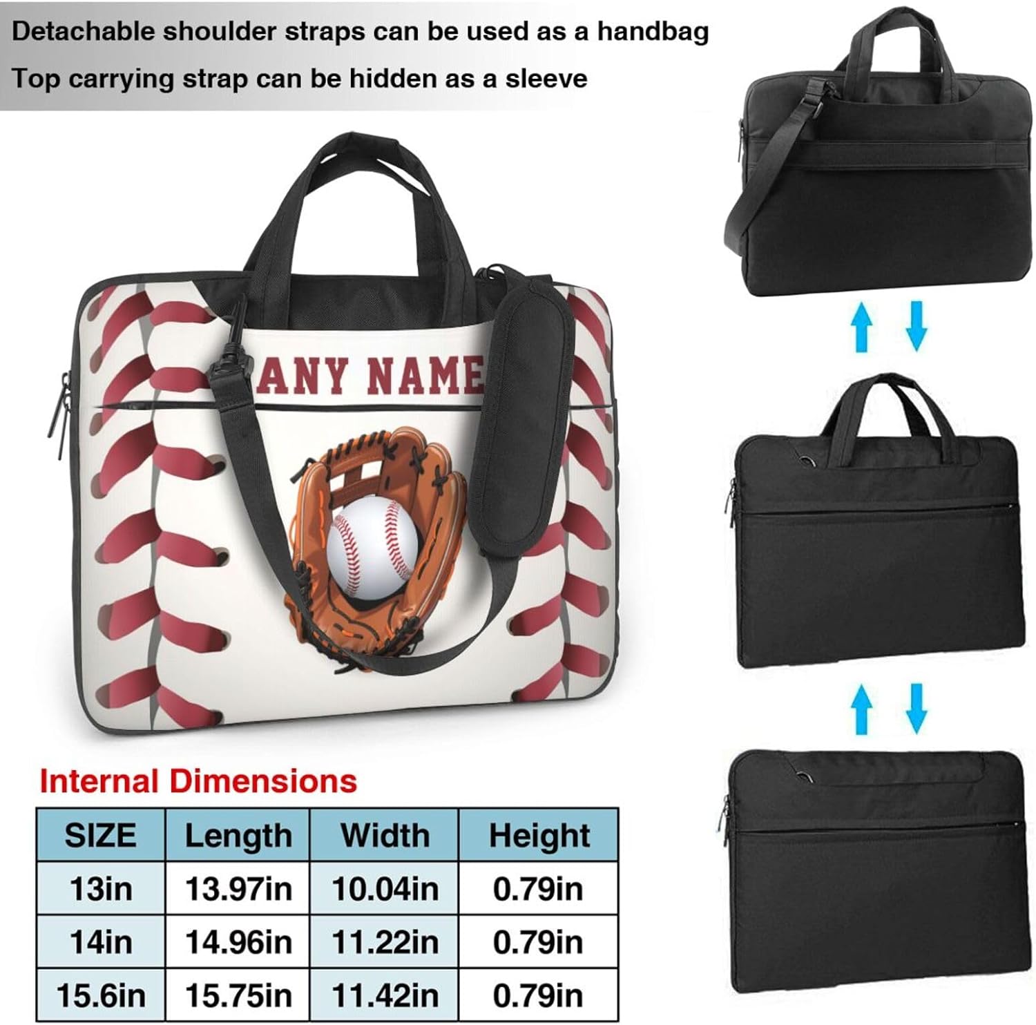 Custom Laptop Bag for Men Women Personalized Baseball Laptop Case Shoulder Bag with Name Customized Computer Bag with Handle