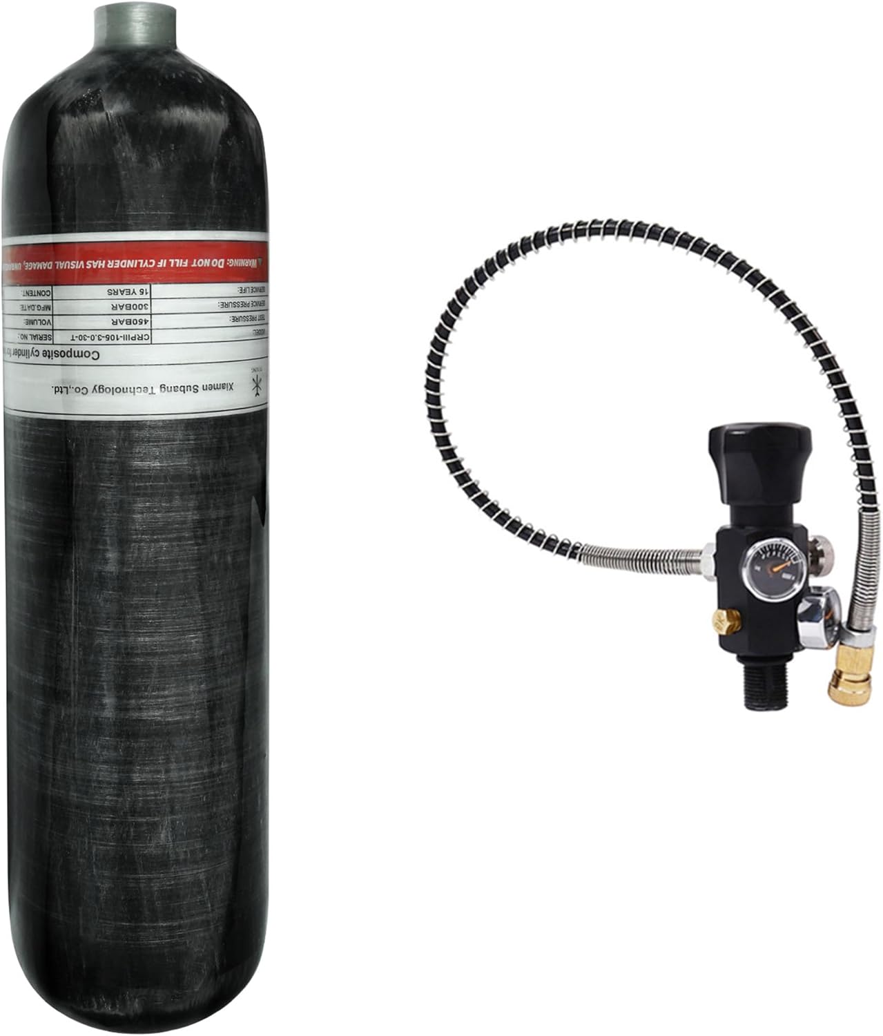 TUXING 3L 4500psi Carbon Fiber Air Tank（Empty Bottle & Paintball Fill Station with Valve Regulator Gauge for PCP Game