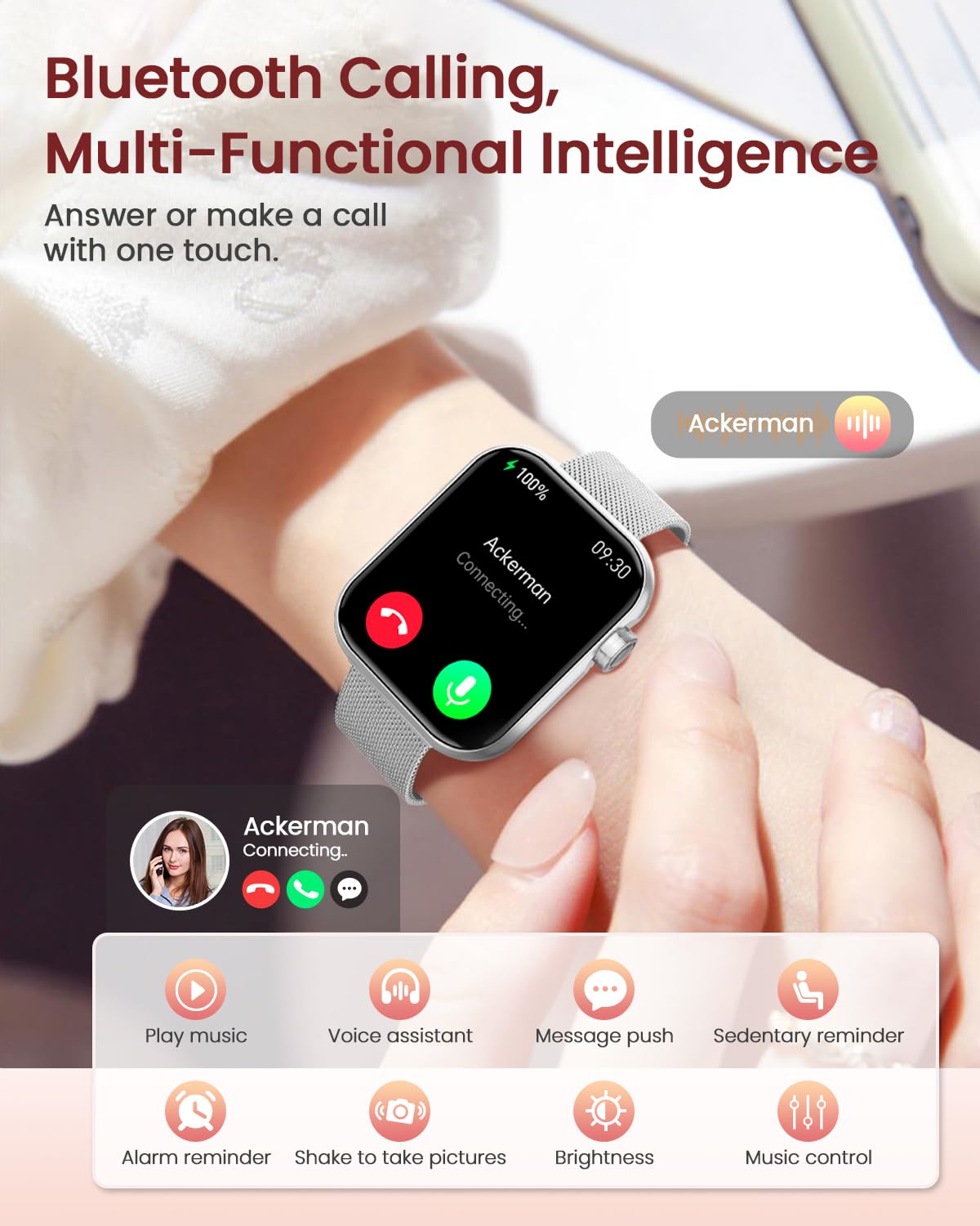 DEKELIFE Smartwatch Donna con Chiamate Bluetooth, 1,85'' HD Orologio con Fisiologia Feminile/SpO2/Sonno/Cardiofrequenzimetro, 100+ Sportive Fitness, Impermeabile IP68 Contapassi Android iOS Argento