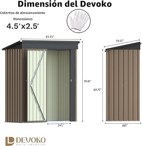 Vista 3 de Devoko Cobertizo metálico de almacenamiento para exteriores, 5 x 3 pies, con cerradura, casa de almacenamiento anticorrosión con puerta individual