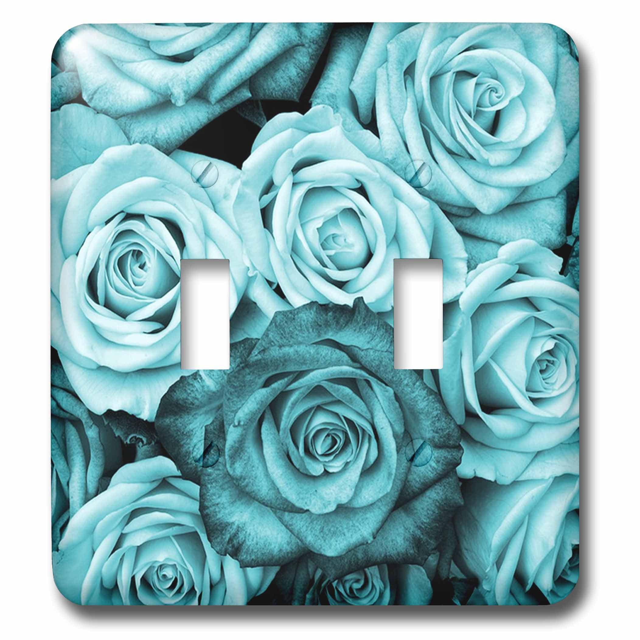 Interruptor doble cerrado decorativo azul con diseño de rosas de 3dRose LLC.