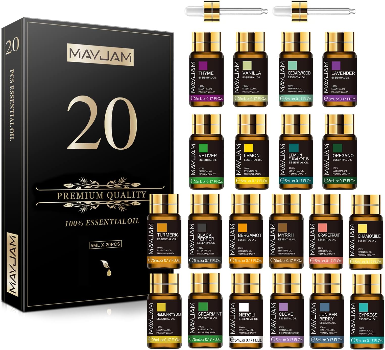 MAYJAM20x5ML Essential Oil Gift Set, Pure Essential Oils for Diffusers for Home, Long Lasting Scented Oil for Soap Candle Making