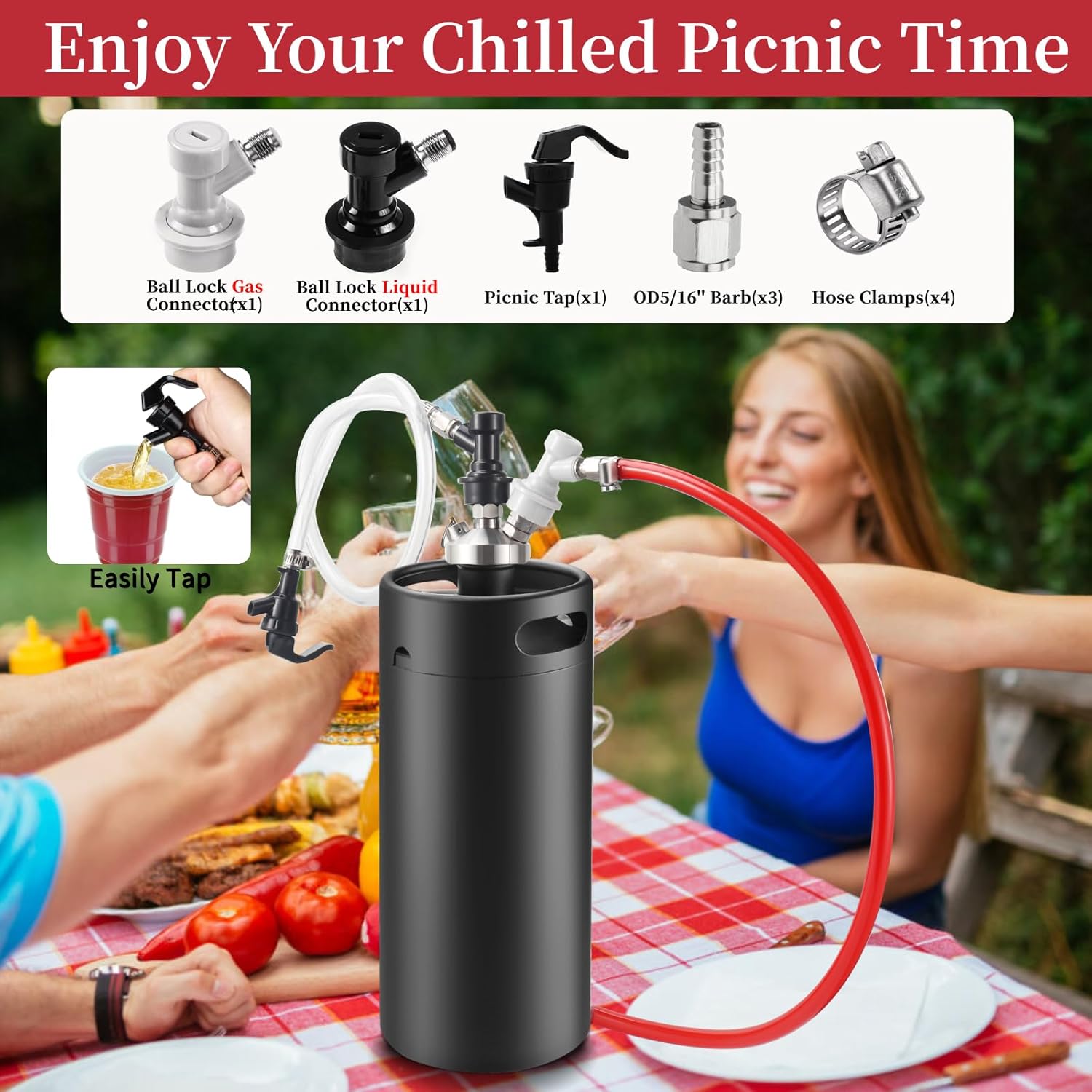 Single Output CO2 Regulator and 3FT Beer Line 5FT CO2 Line with 1 Pair Ball Lock Keg Fitting and 1 Picnic Tap