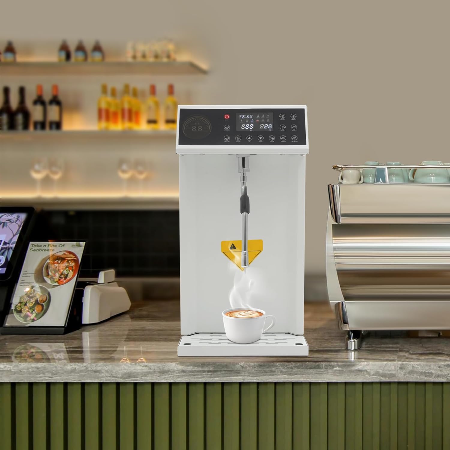 110V Electric Milk Frother and Steamer,1300W 8L/2.11Gal Stainless Steel Automatic Milk Warmer with Timer and LED Display,Four-hole Nozzle