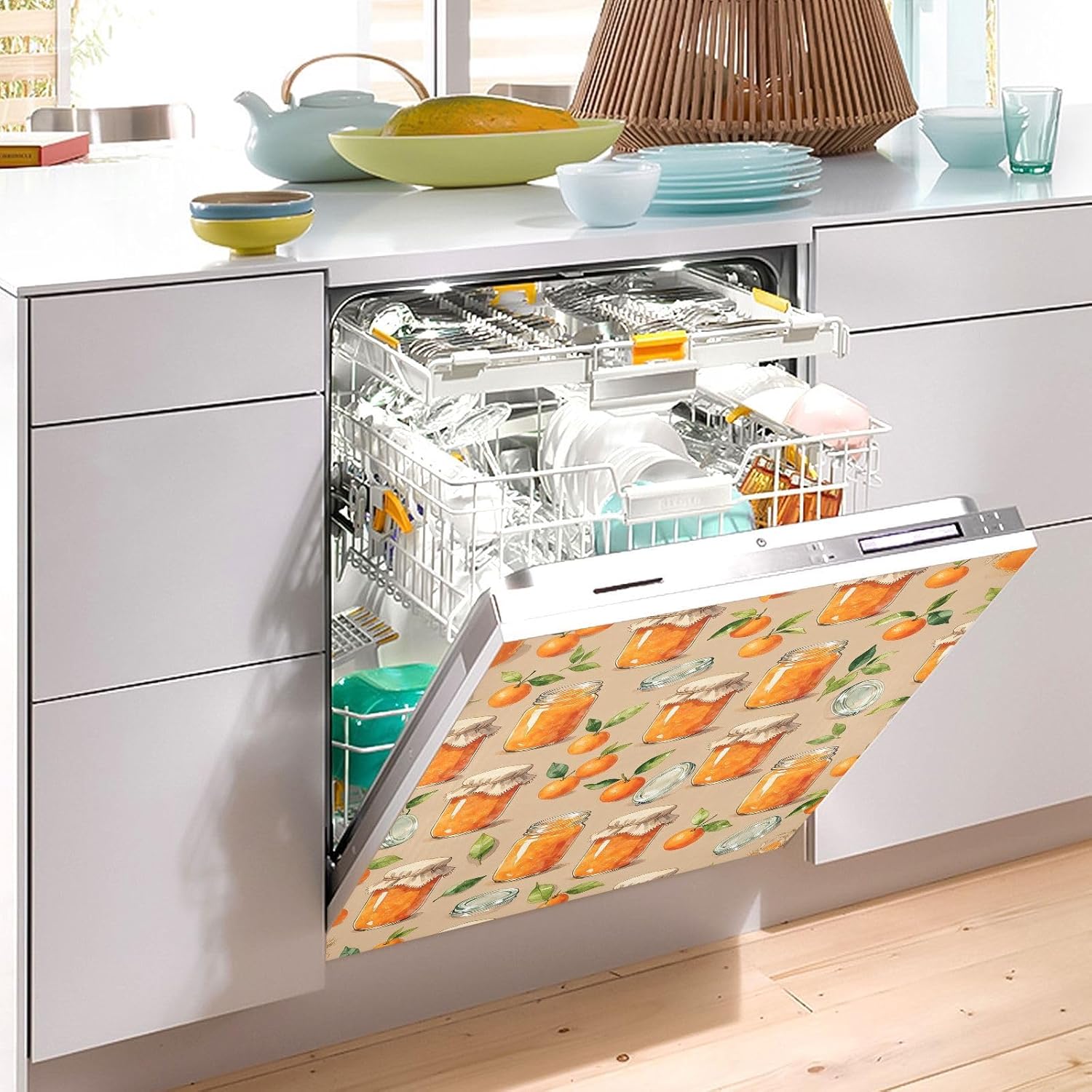 QUGRL Jam Jar Orange Leaf Dishwasher Magnet Cover Front Door Decorative Refrigerator Covers Magnetic Sheet Sticker Wash Machine Fridge Panel Decal for Kitchen Appliance 23x26 in