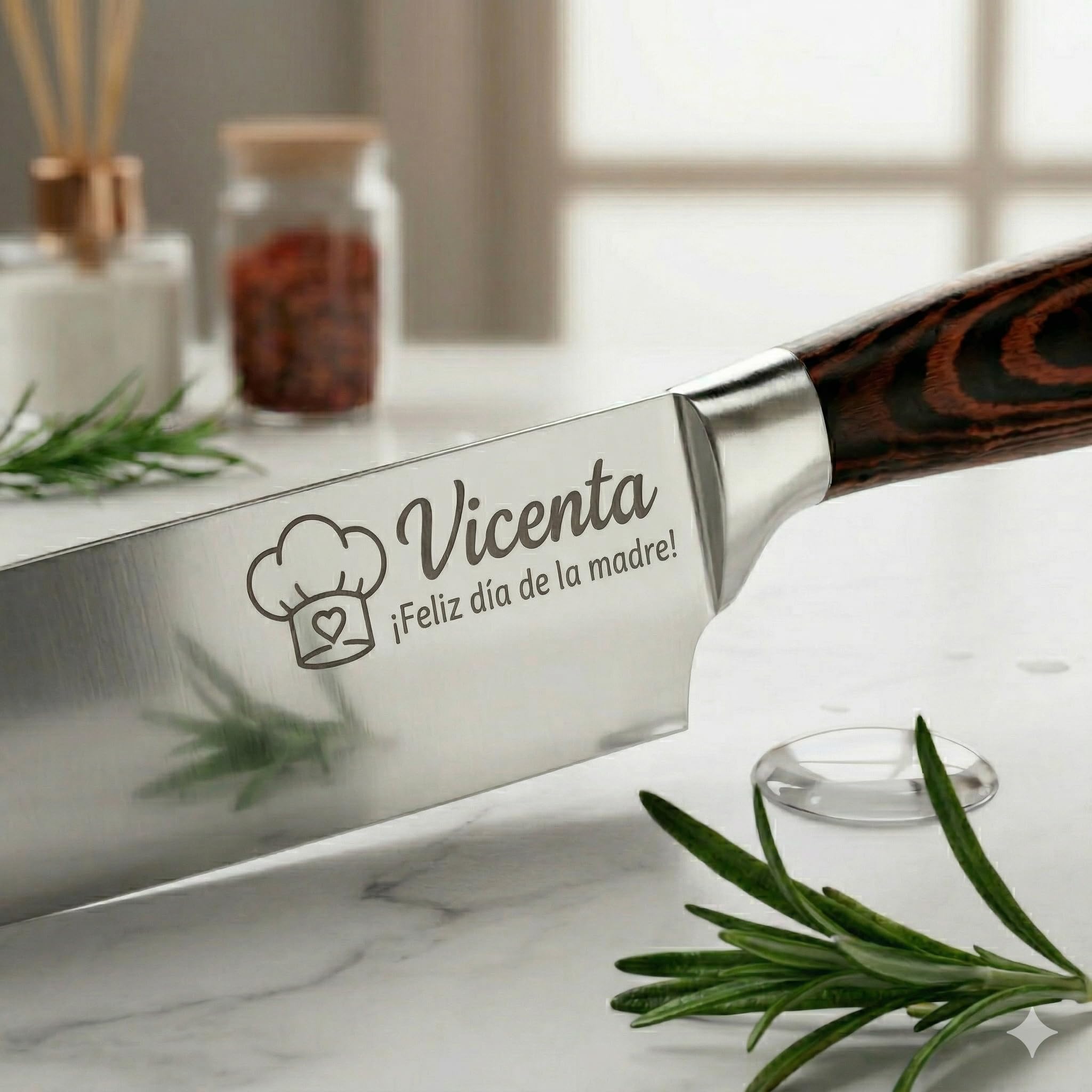 Cuchillo de Chef Profesional Personalizado con Nombre, (21 cm) – Regalo Original para Mujer, Hombre y Amantes de la Cocina – Día de la Madre y Cumpleaños – Estuche Premium Incluido, (21)