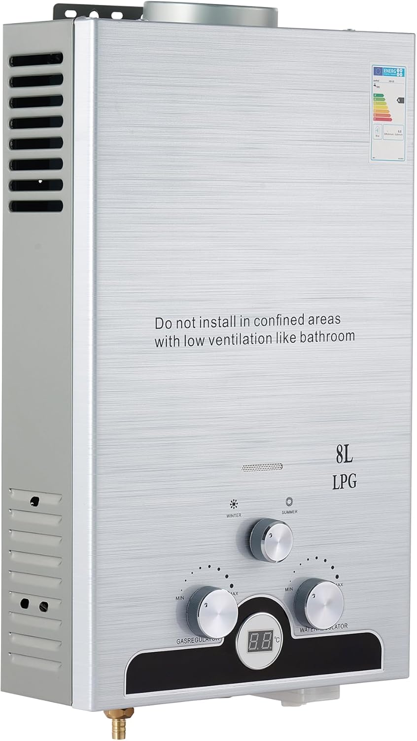 Front view of CO-Z 8L LPG Instantaneous Water Heater with controls