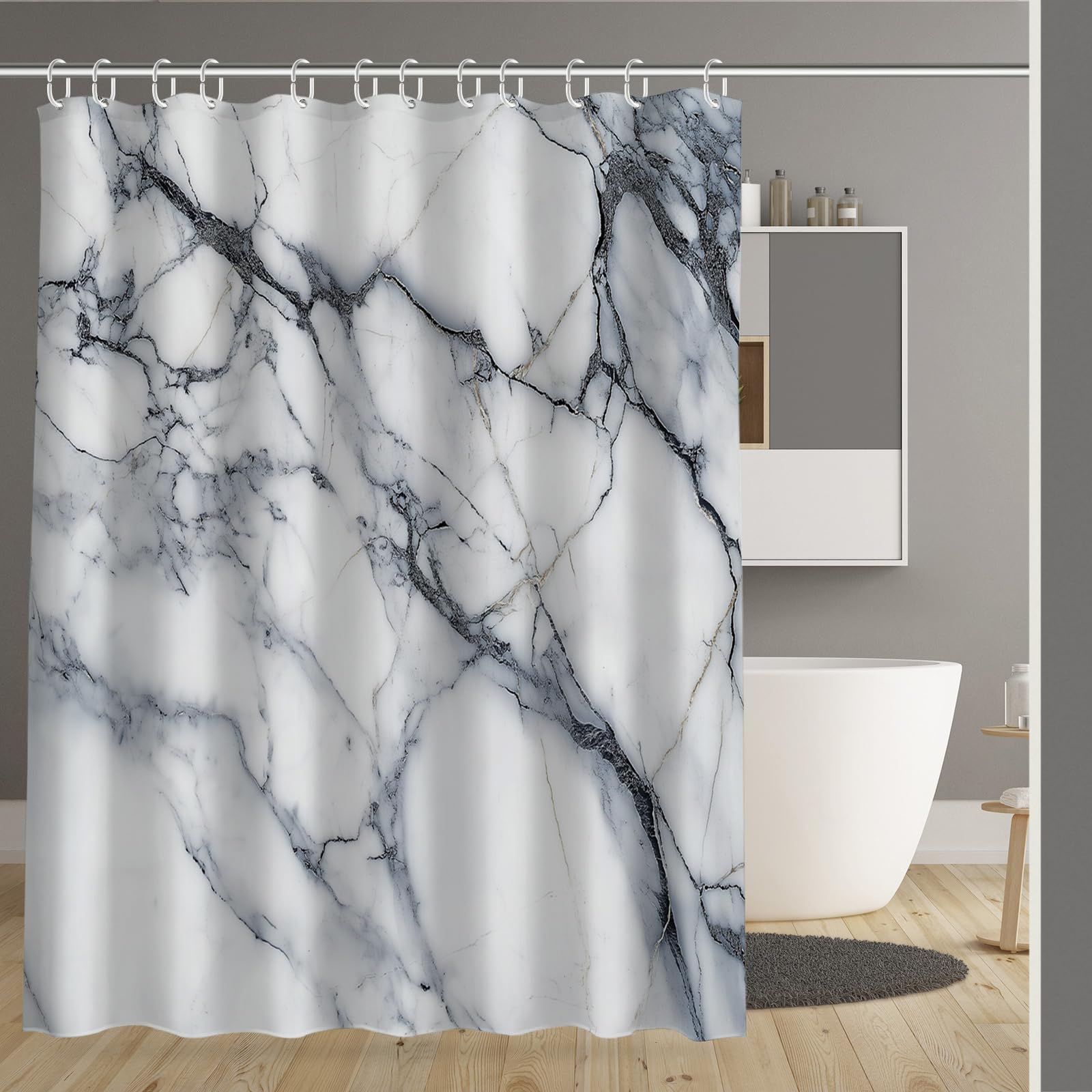 Rideau de douche marbre 180x200 cm imperméable avec crochets
