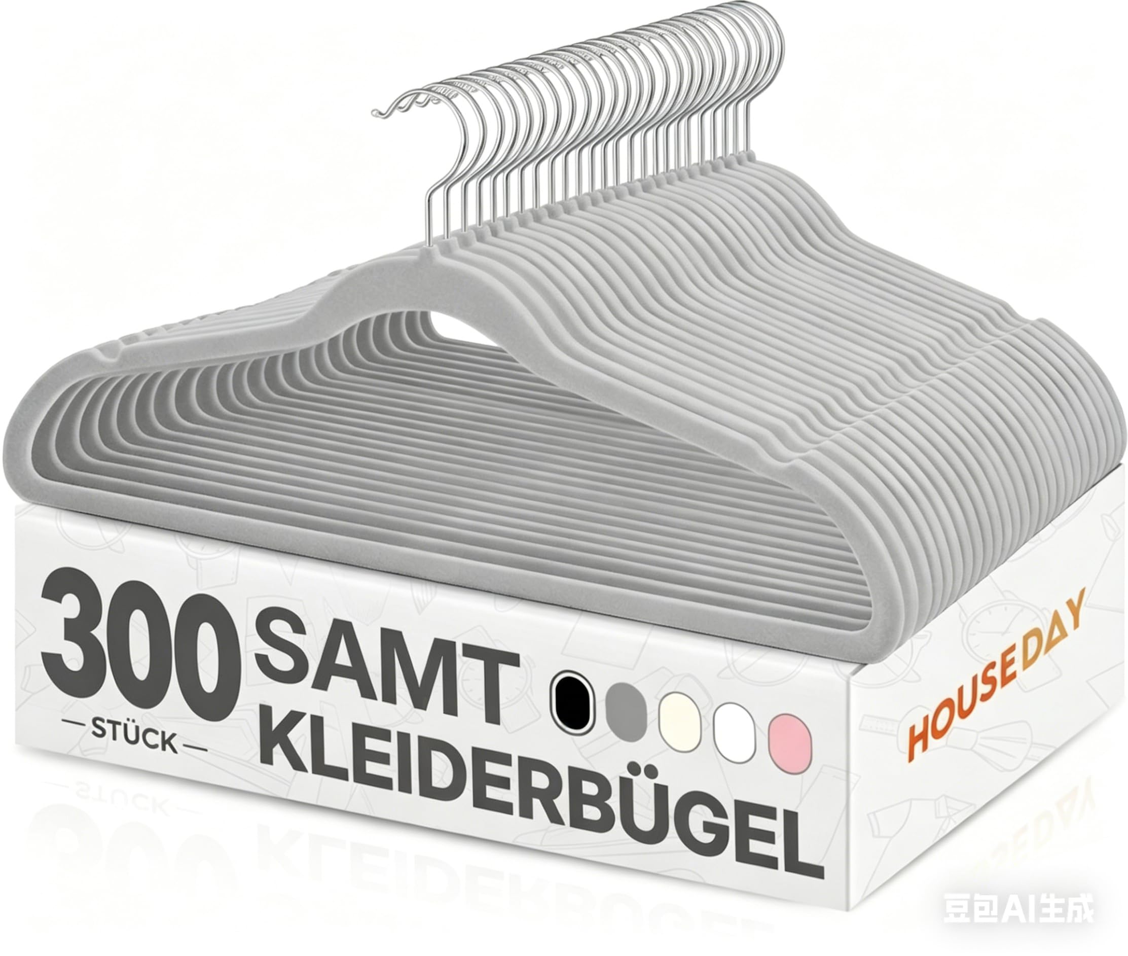 HOUSE DAY Kleiderbügel Samt 60 Stück, Kleiderbügel Platzsparend Filz Bügel - Rutschfester, Premium Schwarzer Anzugbügel, 360° Drehbarer Haken