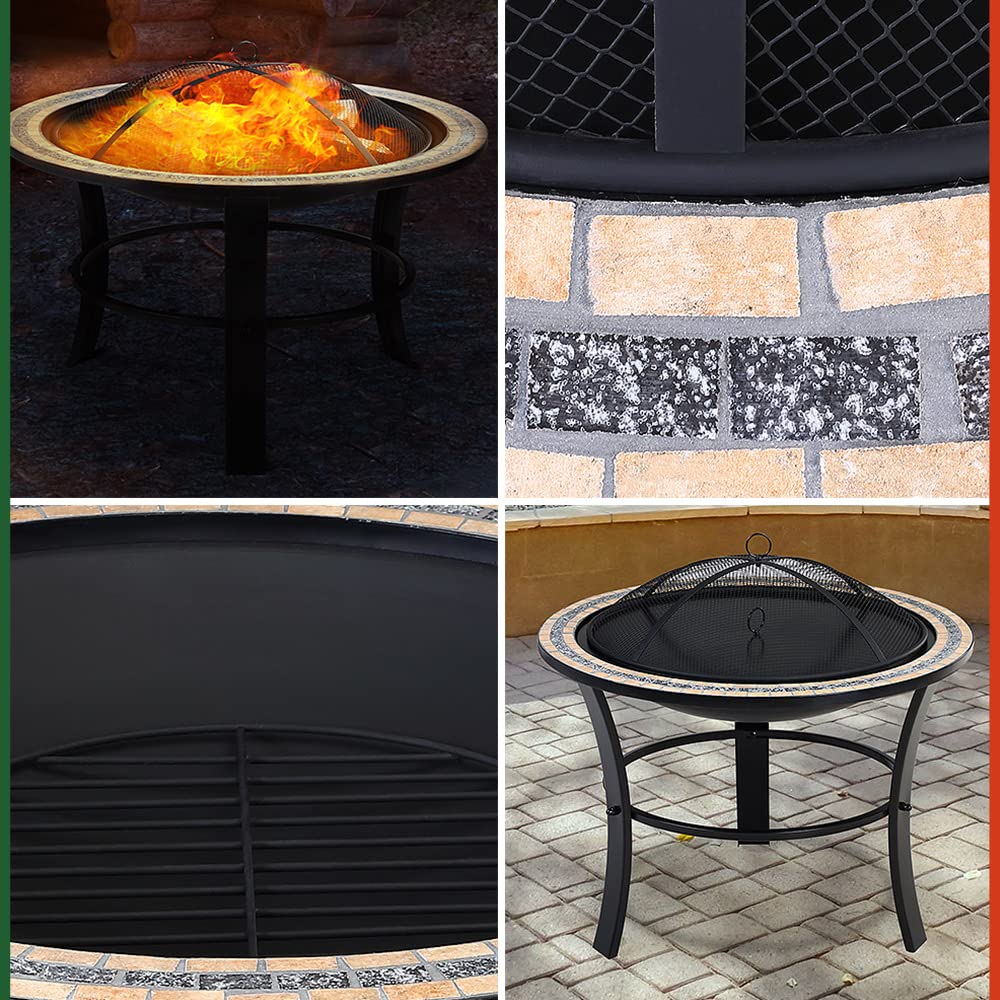 GARDEBRUK® Brasero Jardin Fuego Ø76cm Rejilla Antichispas Atizador Tapa Metal Redondo Chimenea Exterior