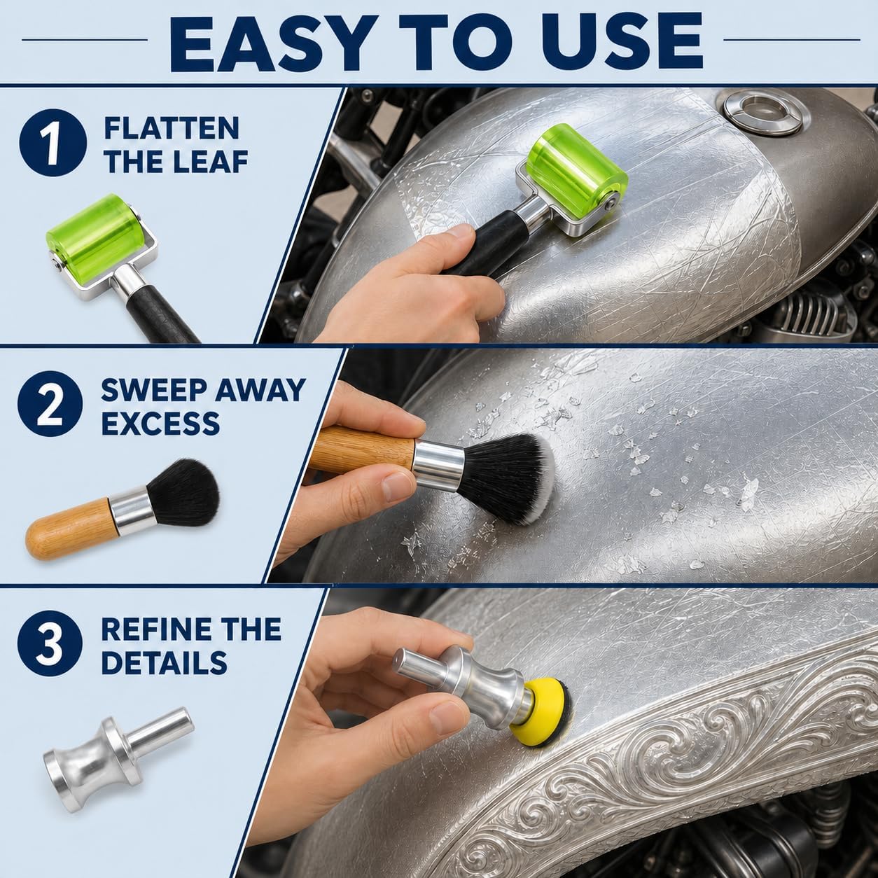1-Inch and 2-Inch Leaf Seam Rollers and Leaf Spinner Tool for Gold Leafing