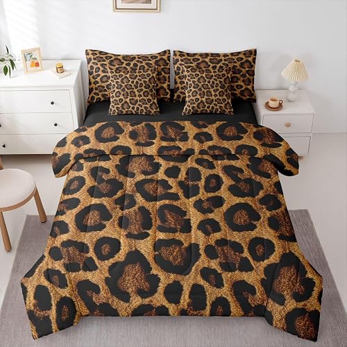 Feelyou Leopard Print Queen Comforter Set with Sheets for Ki