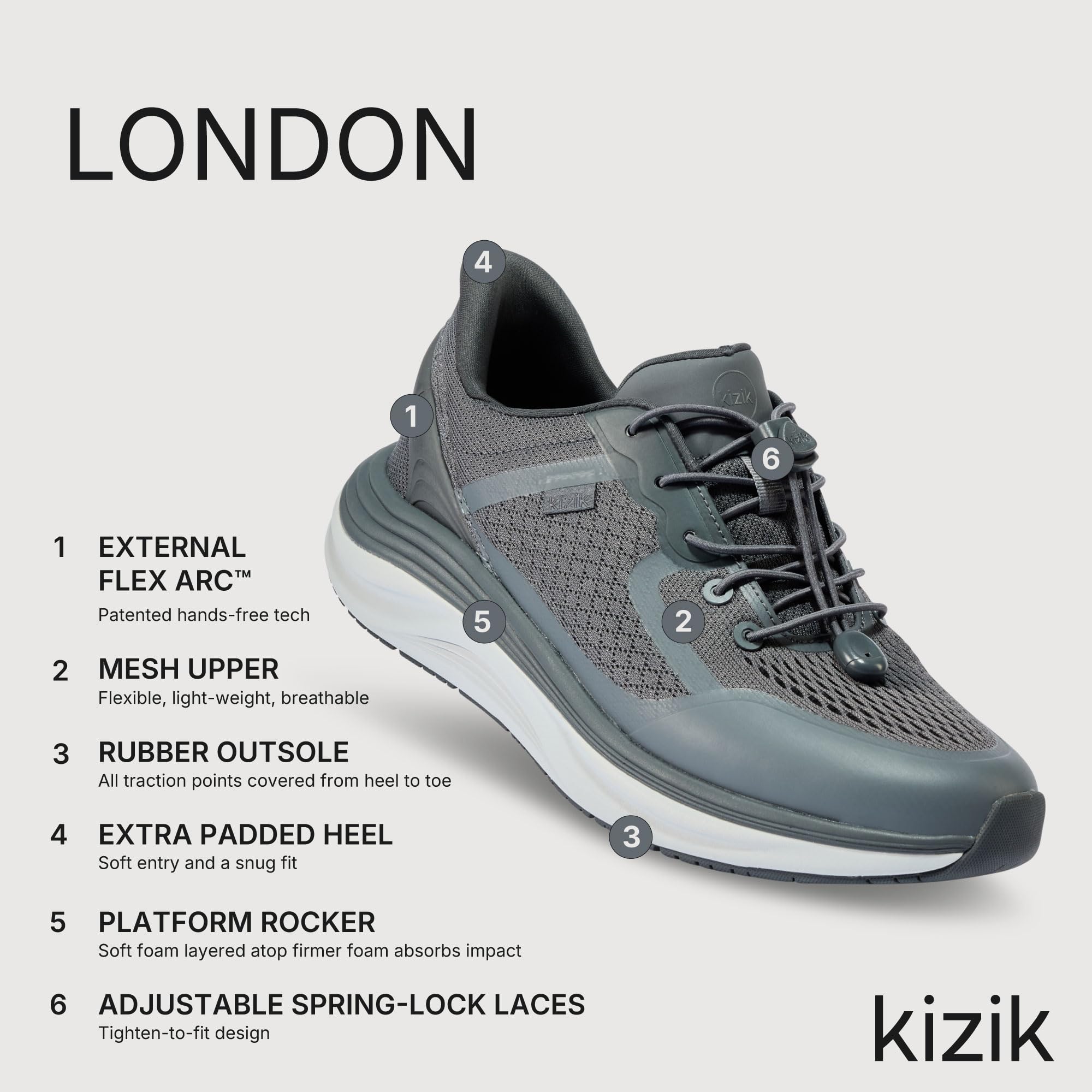 Kizik Tenis de Meter: London - Cómodo para Todo el día, Comodidad Manos Libres, Parte Superior de Malla Transpirable, Zapatos para Caminar para Hombre con Soporte de Arco - Ancho Regular para Hombre