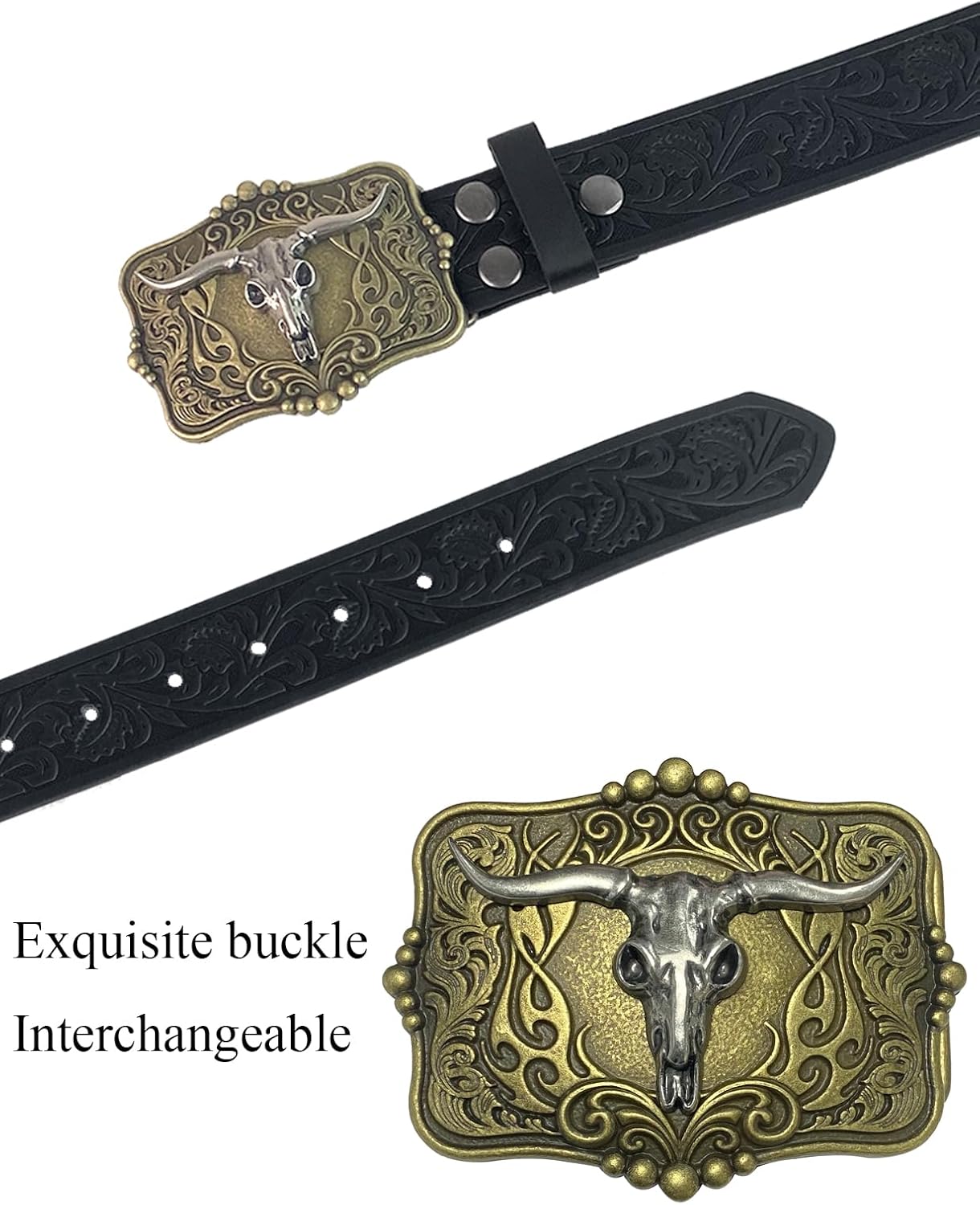 TOPACC Western Belts for Men Woman Western Belt Buckle Cowgirl Cowboy Leather Country Belt for Jeans Pants Gift - Image 2