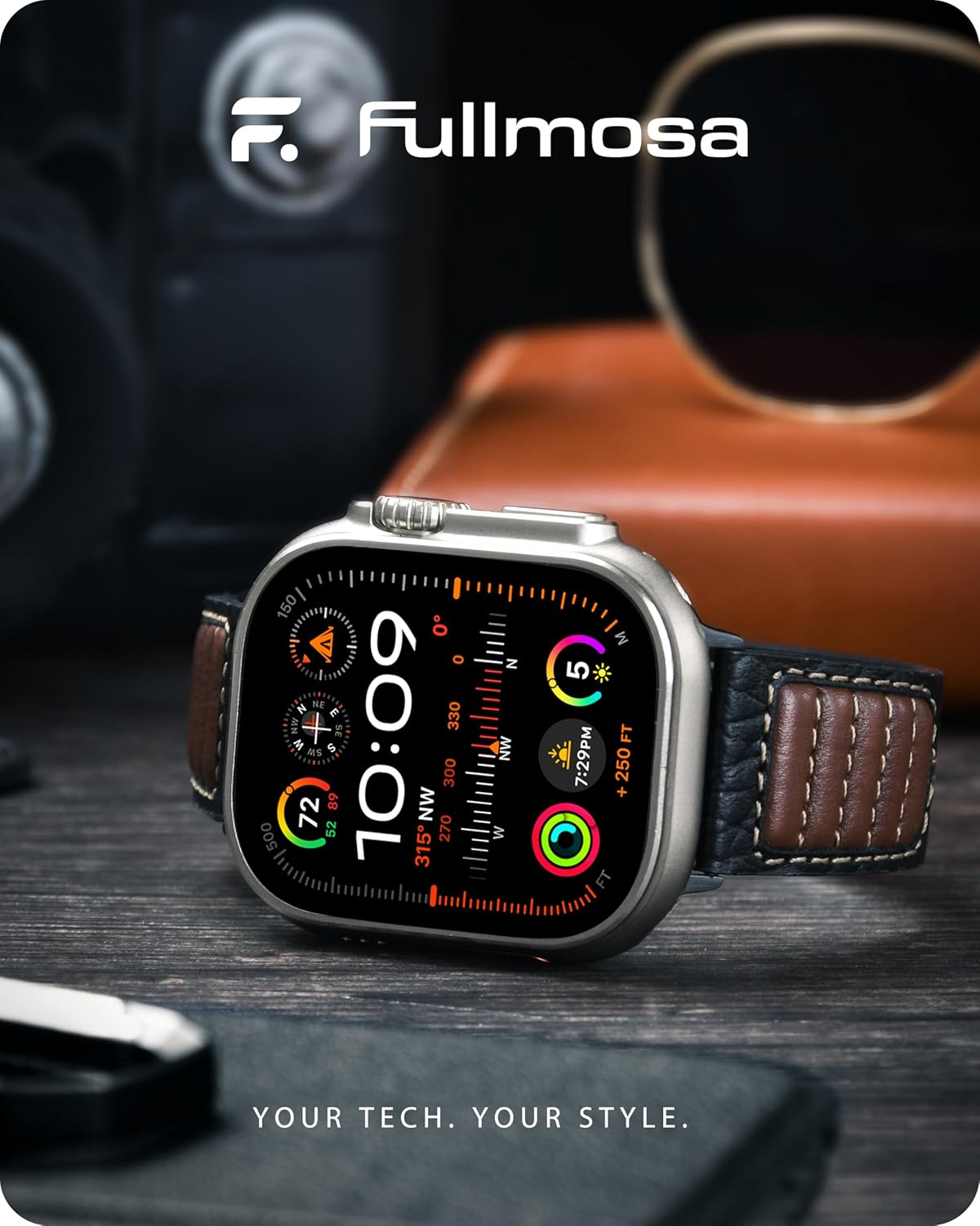 Fullmosa Café Racer Leather Band Compatiable with Apple Watch 42mm 41mm 40mm 38mm for iWatch Series 11 10 9 8 7 6 5 4 3 2 1 SE3/2/1 Black