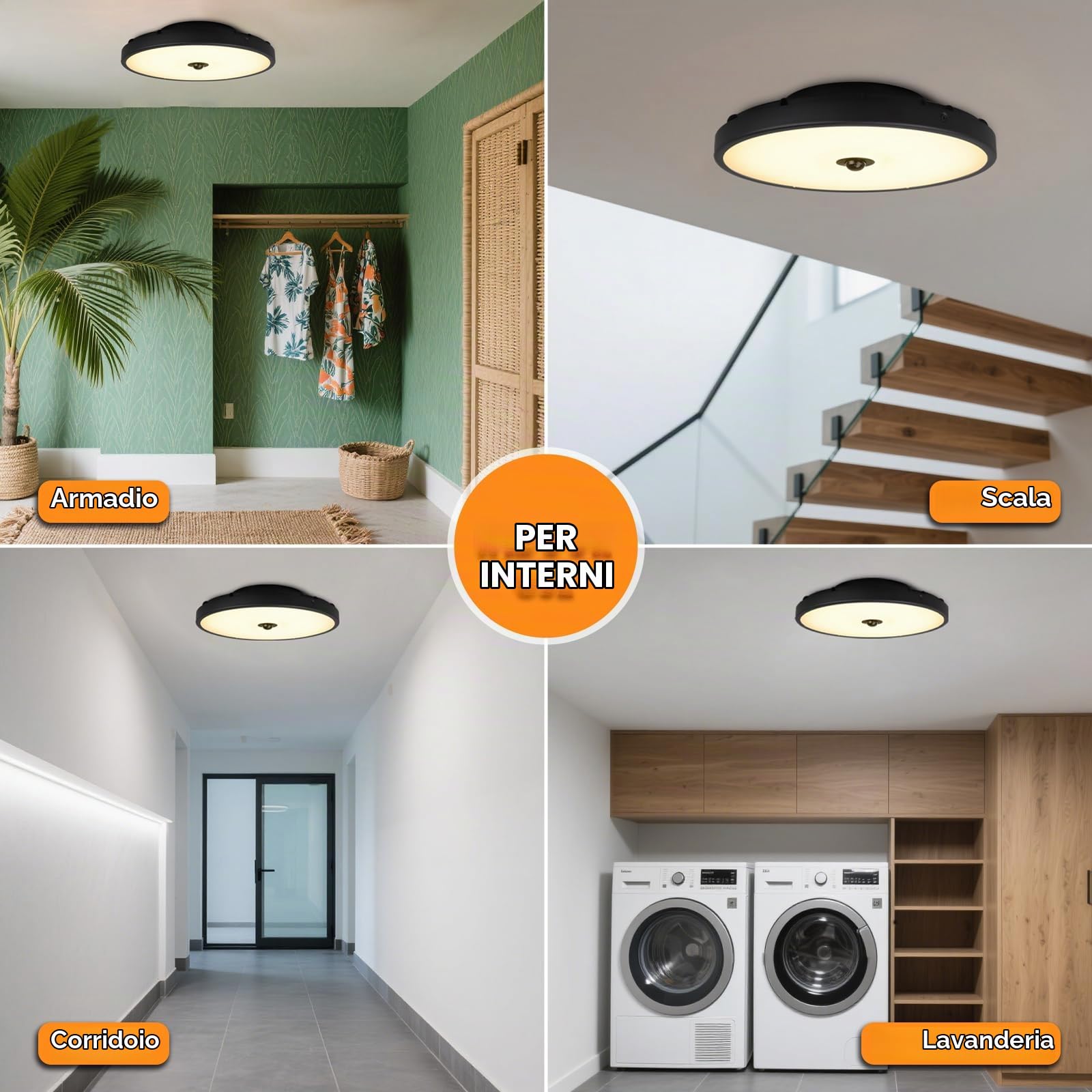15W Plafoniera Esterno con Sensore Movimento, Diametro 30 cm, Radar Crepuscolare, CCT Regolabile 3000K-5000K, 2100LM LED Bagno Soffitto, IP65 Impermeabile, Soggiorno Bagno