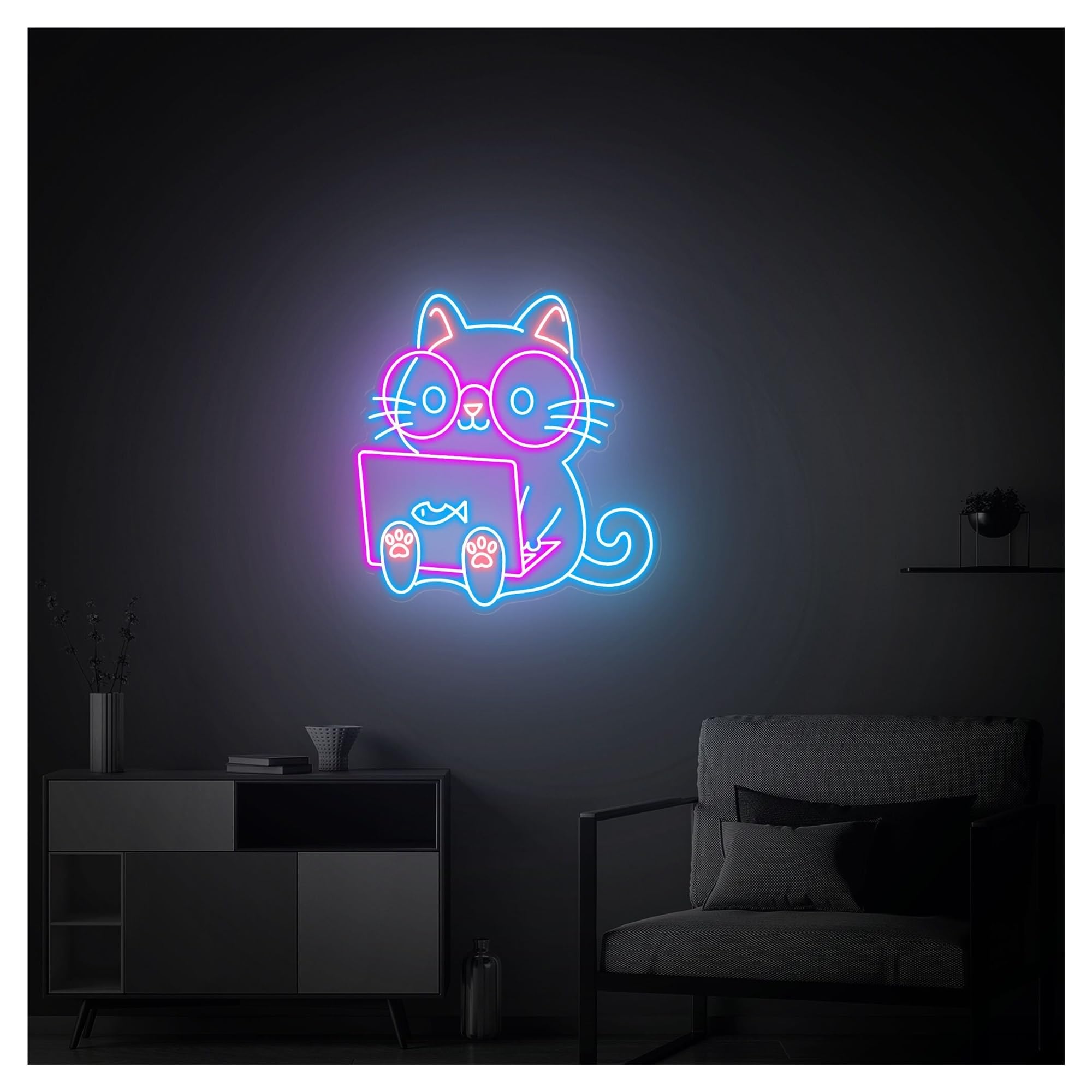 SHOUXI Sign Lamp Working Cat Neon Sign, Cute Animal Suitable for Home Decor with Brightness Adjustable 55cm