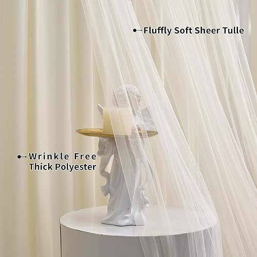 Miniatura 3 de Paneles de cortina tipo telón de fondo de tul marfil de doble capa de 20 x 10 pies con luz, 4 paneles de 5 x 10 pies, cortinas de fondo de fotos
