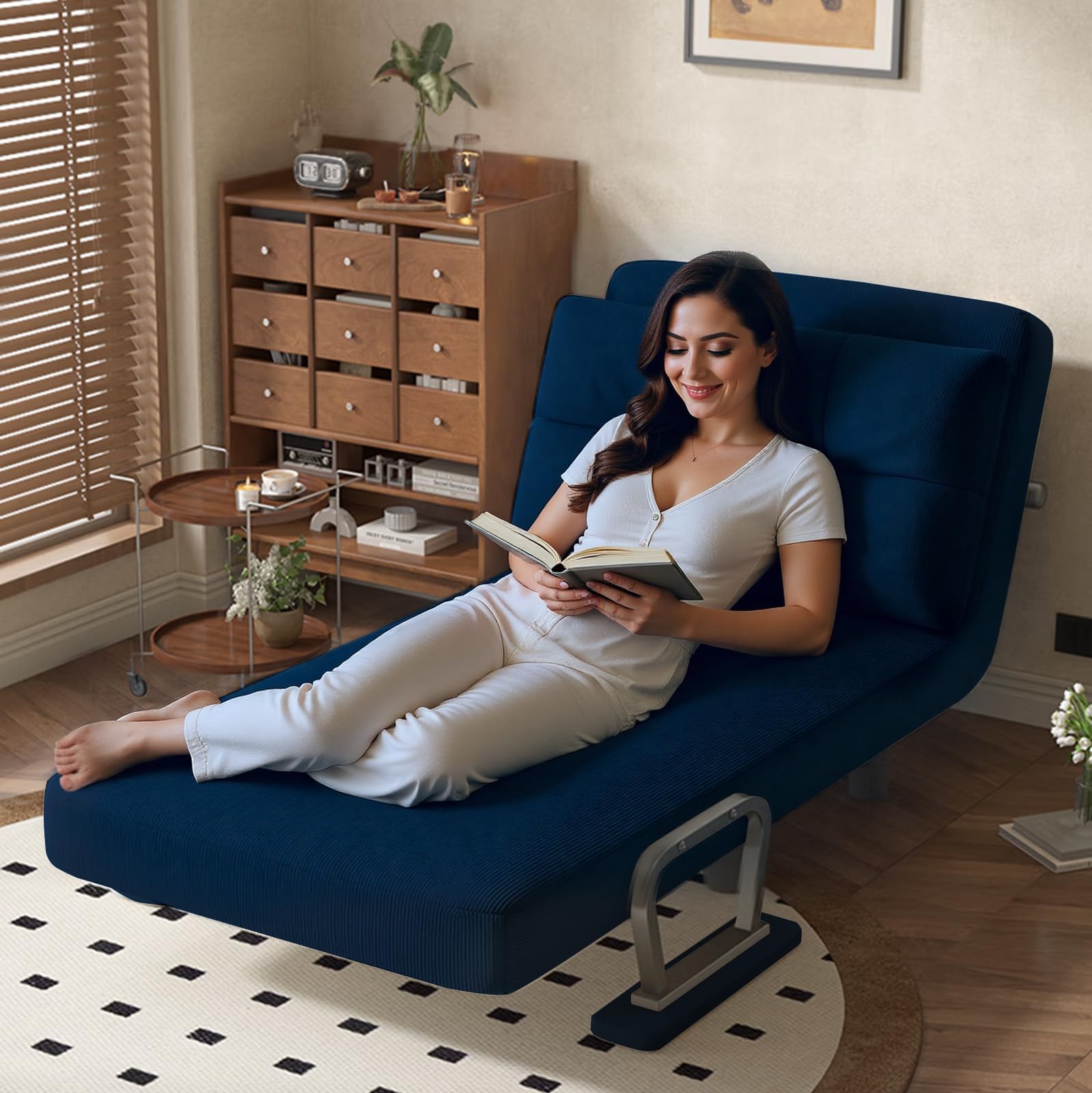 Fabulcozy - Poltrona letto convertibile a 1 posto – Ottimo comfort, rimovibile con cuscino, braccioli e piedi in metallo (Blu)