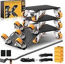 KYX Furniture Dolly, Furniture Movers with 5 Wheels,Carbon Steel Panel Heavy Duty Dolly, Furniture Lifter with 360° Rotatable Silent Rubber Universal Wheels, Max Load 4000LBS(6.9x6.9 in)