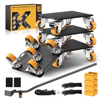 KYX Furniture Dolly, Furniture Movers with 5 Wheels,Carbon Steel Panel Heavy Duty Dolly, Furniture Lifter with 360 Rotatable Silent Floor-Friendly Universal Wheels, Max Load 2000LBS 6.9x6.9 in