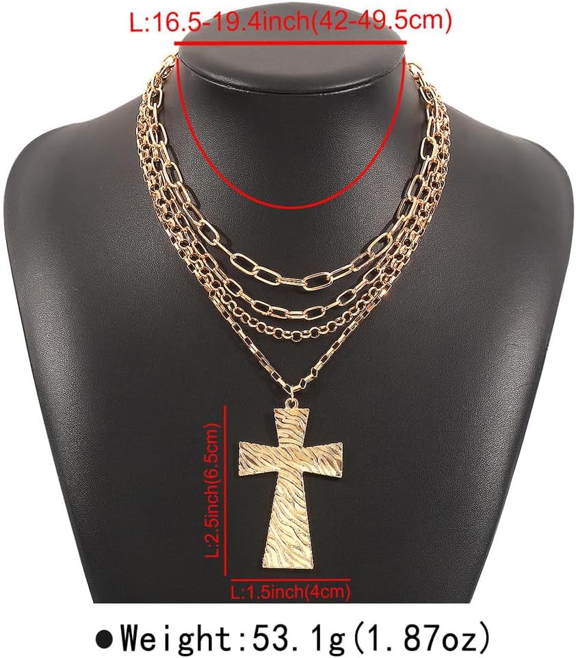 GIGB PBDK Chunky 14K Gold Cross Necklaces for Women Layered Exaggerated Cross Pendant Necklaces Vintage Paperclip Choker Necklaces Hip Hop Jewelry Presents - Image 3