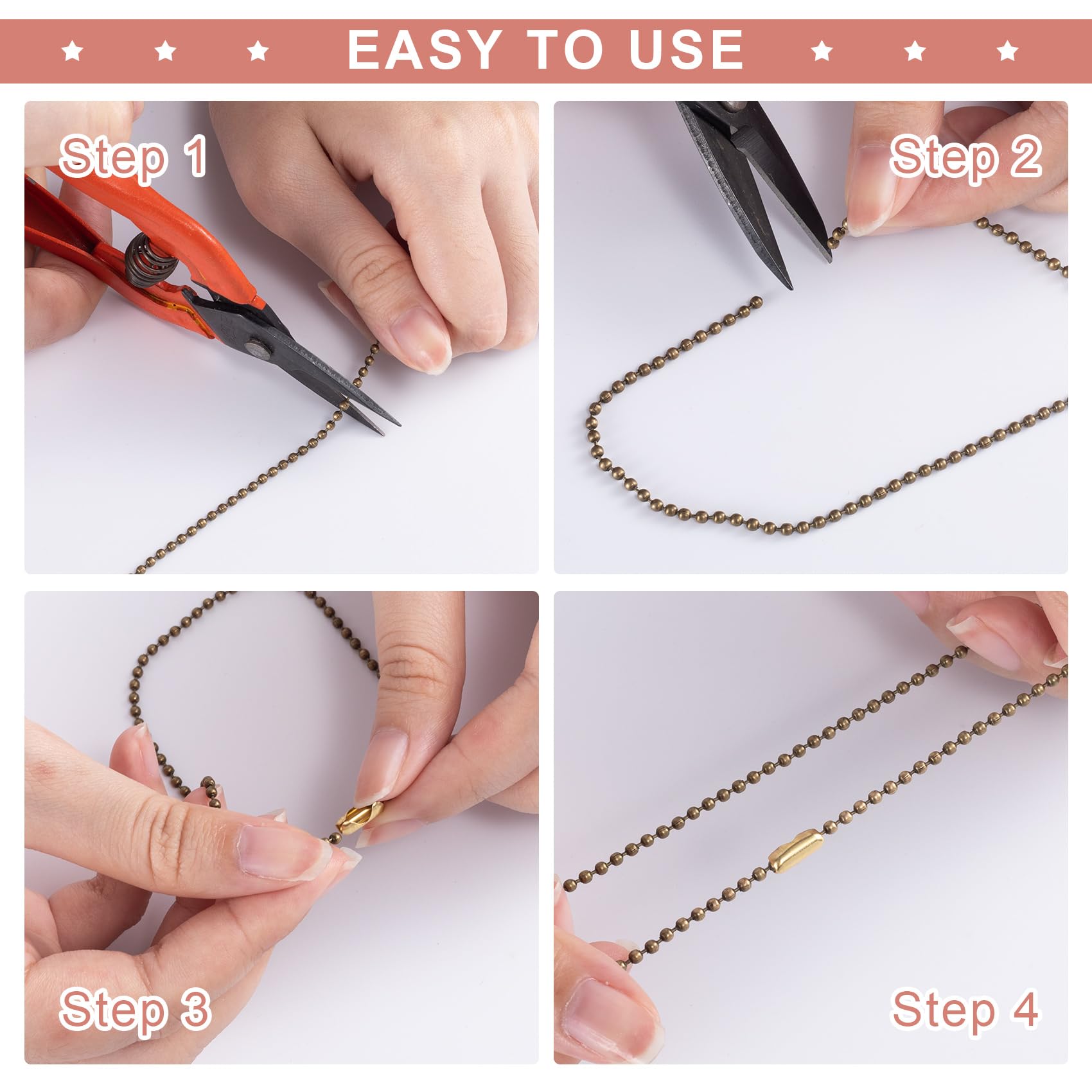 OIIKI 125pcs Ball Chain Connector Clasps Gold Fits for 1.5/2.0/2.4/3.2/4.5mm Beaded Ball Chain Clips Replacement