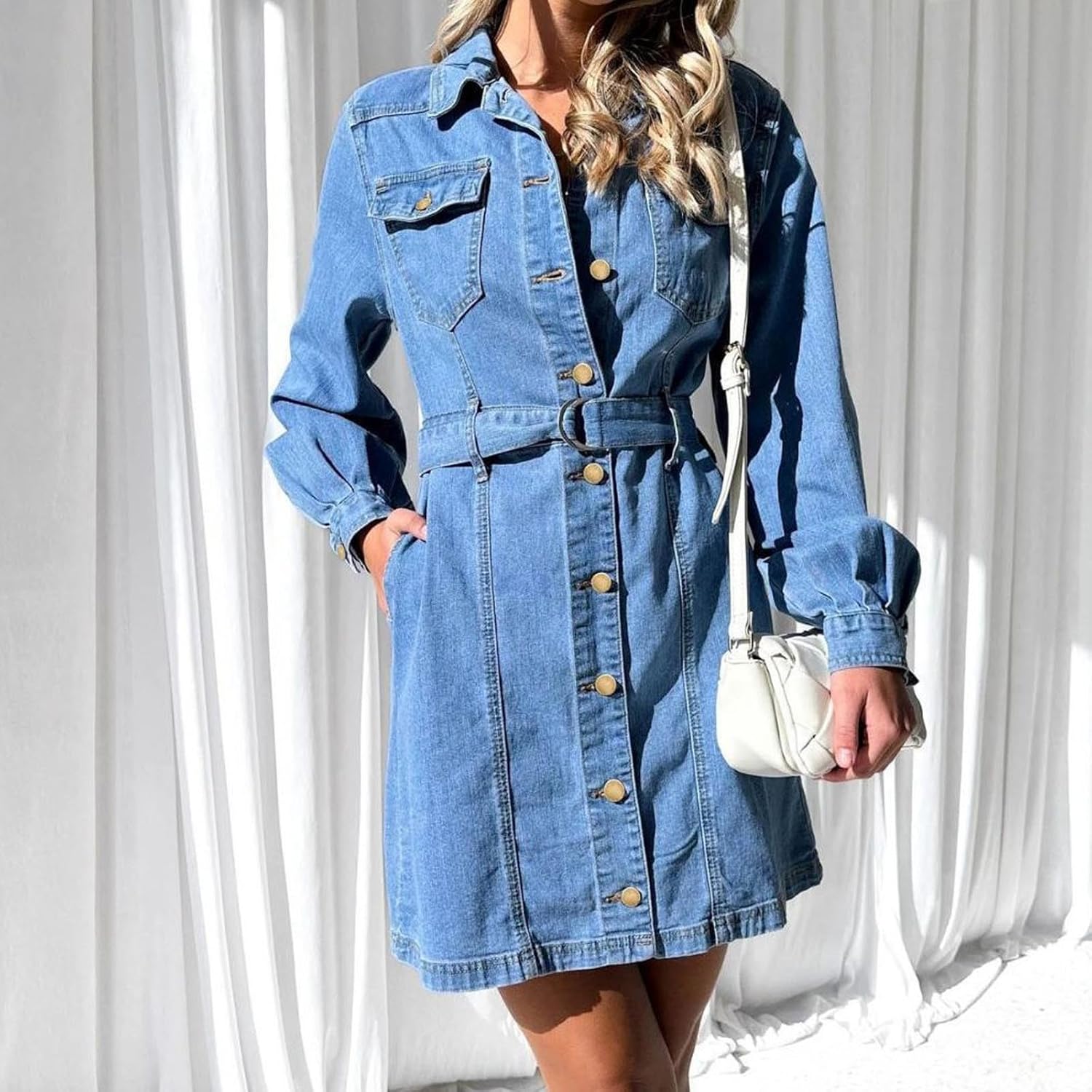 Amazon.com: Clearance Denim Dress for Women Button Down Long  