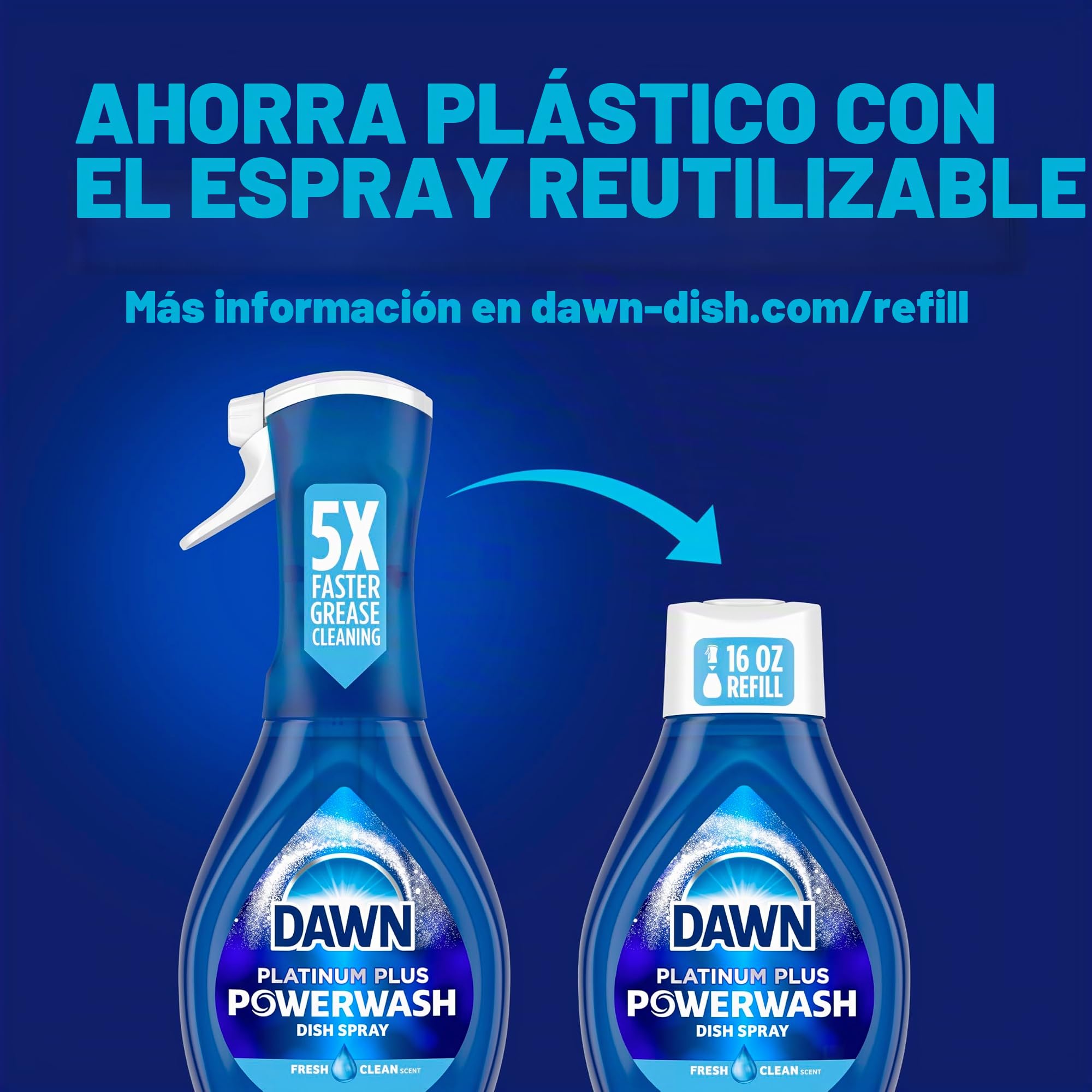 Dawn Platinum Powerwash - Espray para lavar platos, jabón, 1 botella de spray + 1 recarga., 1