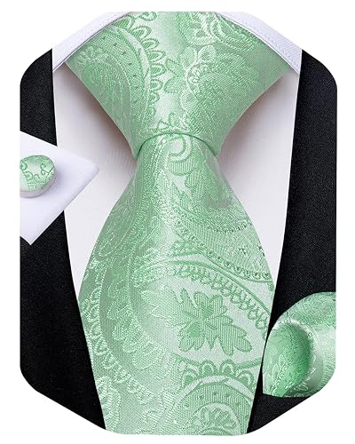 DiBanGu Mens Paisley Tie Sets Silk Jacquard Woven Floral Necktie and Pocket Square Cufflinks Wedding Business Party