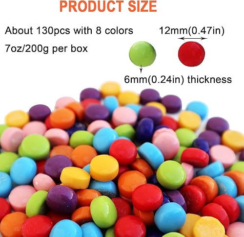 Vista 5 de Mosaico redondo de 0.472 in para manualidades, piezas de mosaico de vidrio de colores surtidos de 7 onzas para suministros de arte, kit