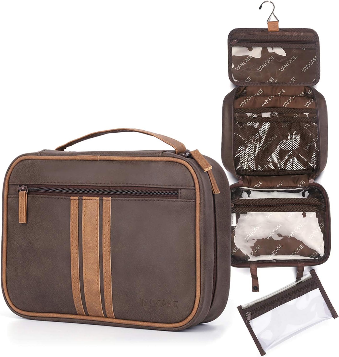 Hanging Toiletry Bag for Men Vintage Leather Dopp Kit Shaving Bag Portable Bathroom Shower Organizer for Travel Accessories