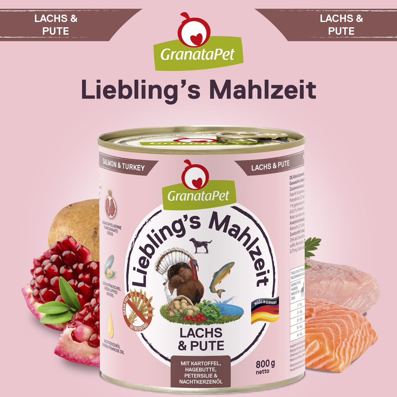 GranataPet Liebling's Mahlzeit Multipack 2, Nassfutter für Hunde im Probierpaket, Alleinfuttermittel ohne Getreide, Hundefutter mit hohem Fleischanteil & hochwertigen Ölen, 6 x 800 g