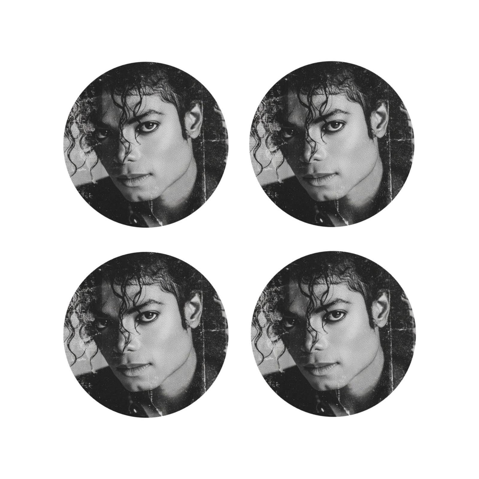 Coasters Set of 4 Round Leather Coaster Quick-Dry Drink Michael Jackson Coasters for Desk Absorbent Mugs Pads Tabletop Protection Pad Heat Resistant Coffee Cup Mat for Kitchen Bar