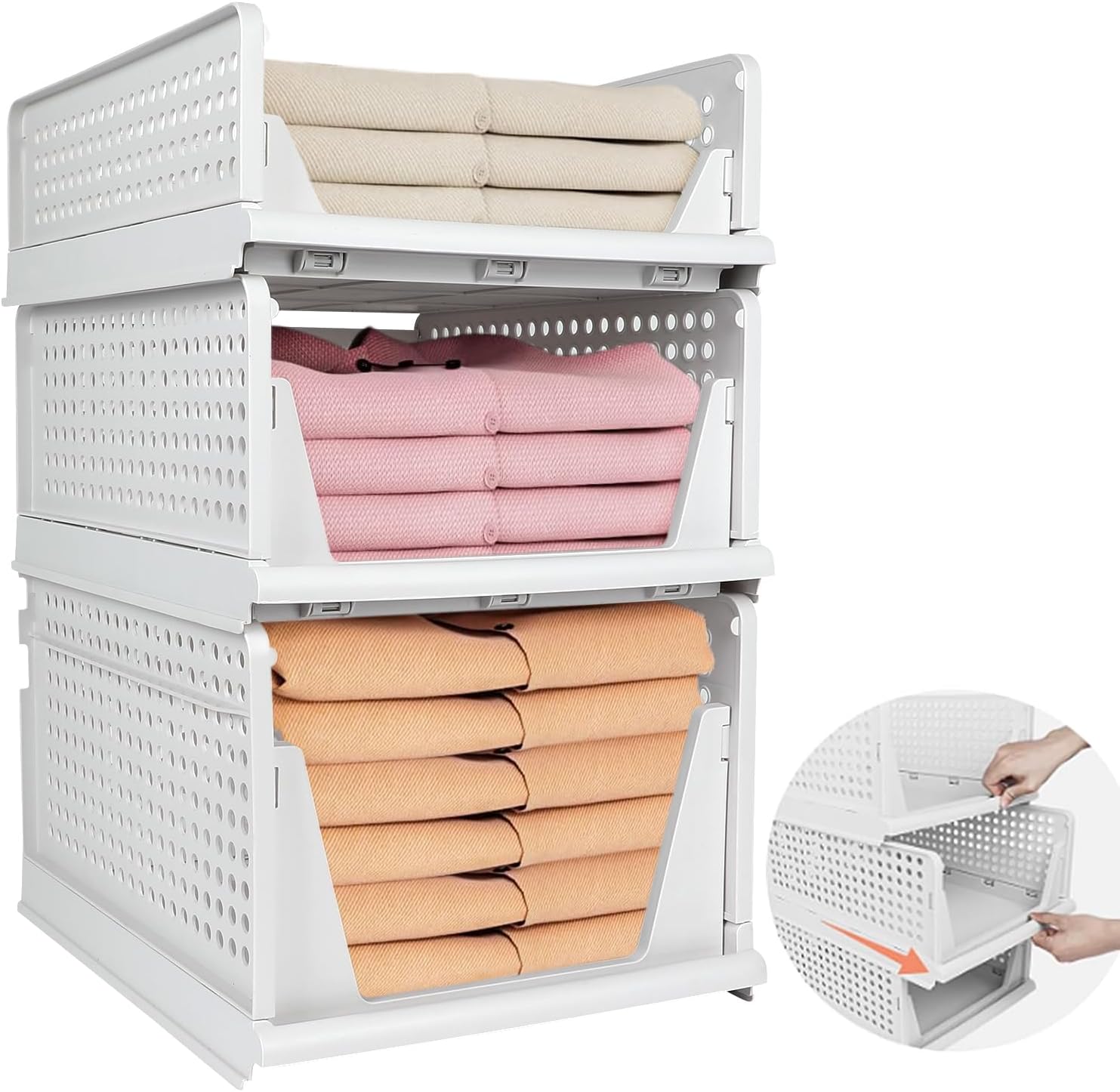3 Sizes Stackable Wardrobe Storage Organiser, Drawers for Inside
