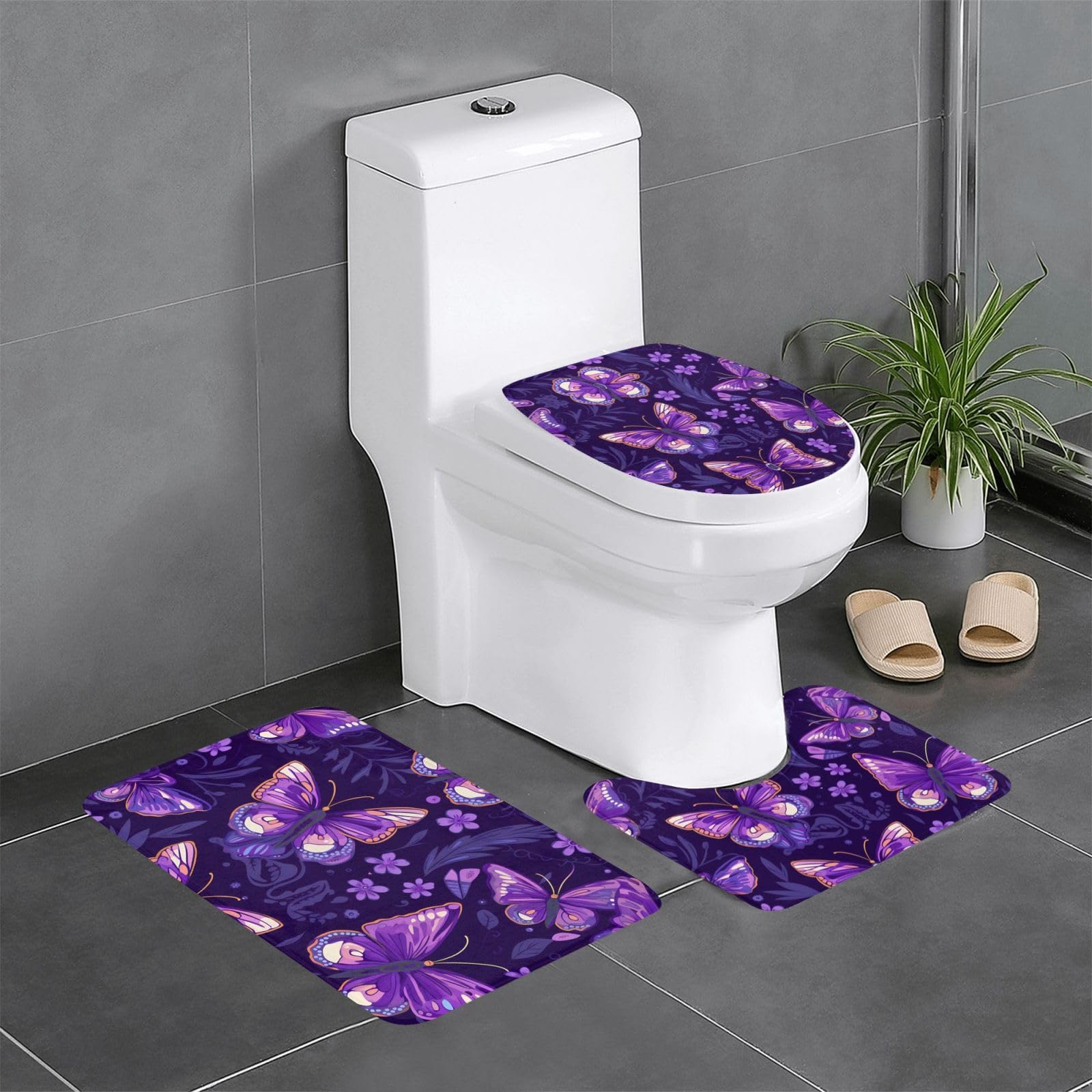 Tapis de salle de bain rectangulaire en U et O WHJSSF violet 3pcs