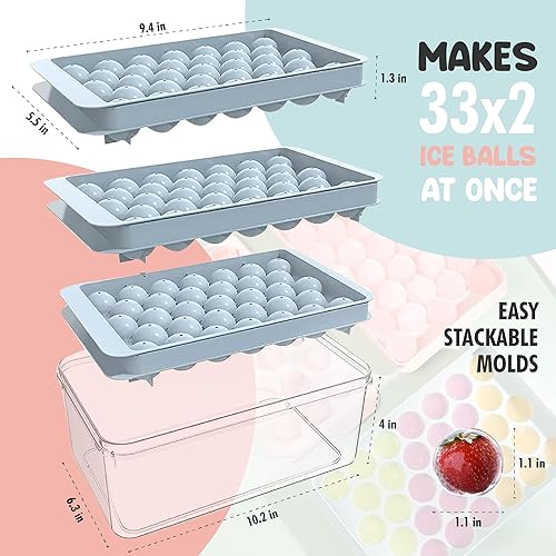 Miniatura 3 de Chef Boxx Bandeja redonda para cubitos de hielo de 99 piezas, contenedor de plástico y tapa para almacenamiento, bandeja de hielo apilable para