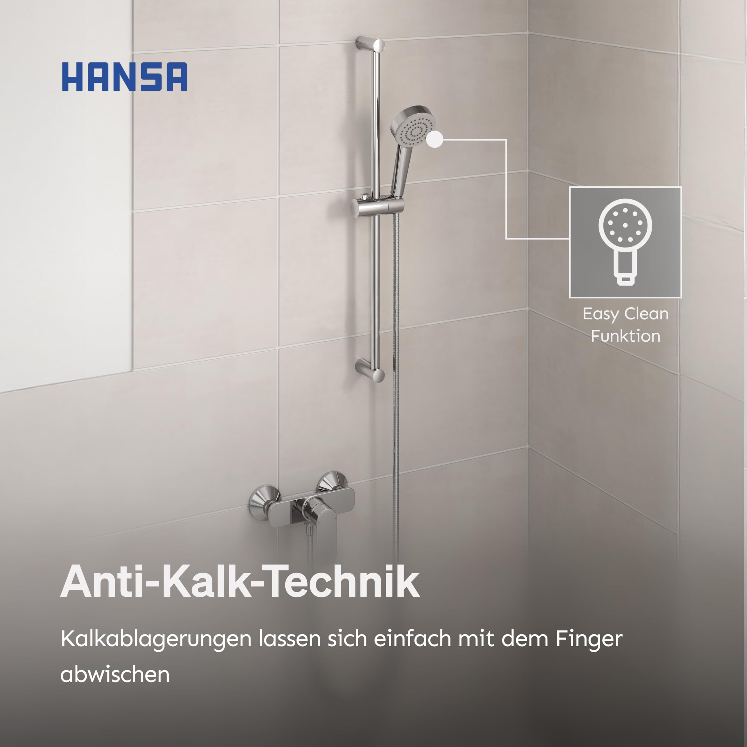 HANSA BASIC Duschgarnitur | Duschkopf mit Schlauch und Duschstange 70cm I Duschbrause mit 3 Strahlarten | Duschschlauch 1500 mm | Mit Duschkopfhalterung I Duschset ohne Armatur | Chrom