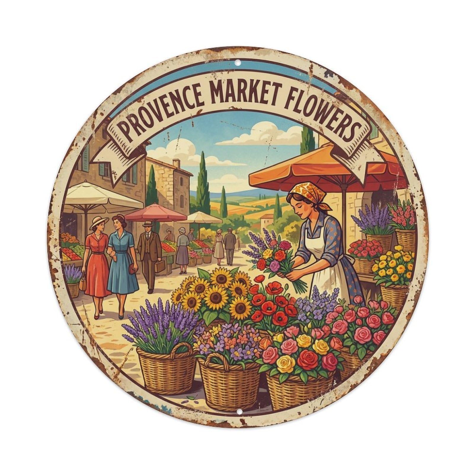 Retro Dining Culture Market Flowers France Provence Metal Tin Sign