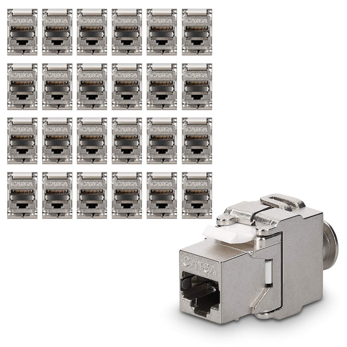 kwmobile 24x Módulo Keystone CAT 6A - Sistema de bloqueo rápido carcasa metálica 10Gbit/s - Montaje sin herramientas al panel de conexión modular