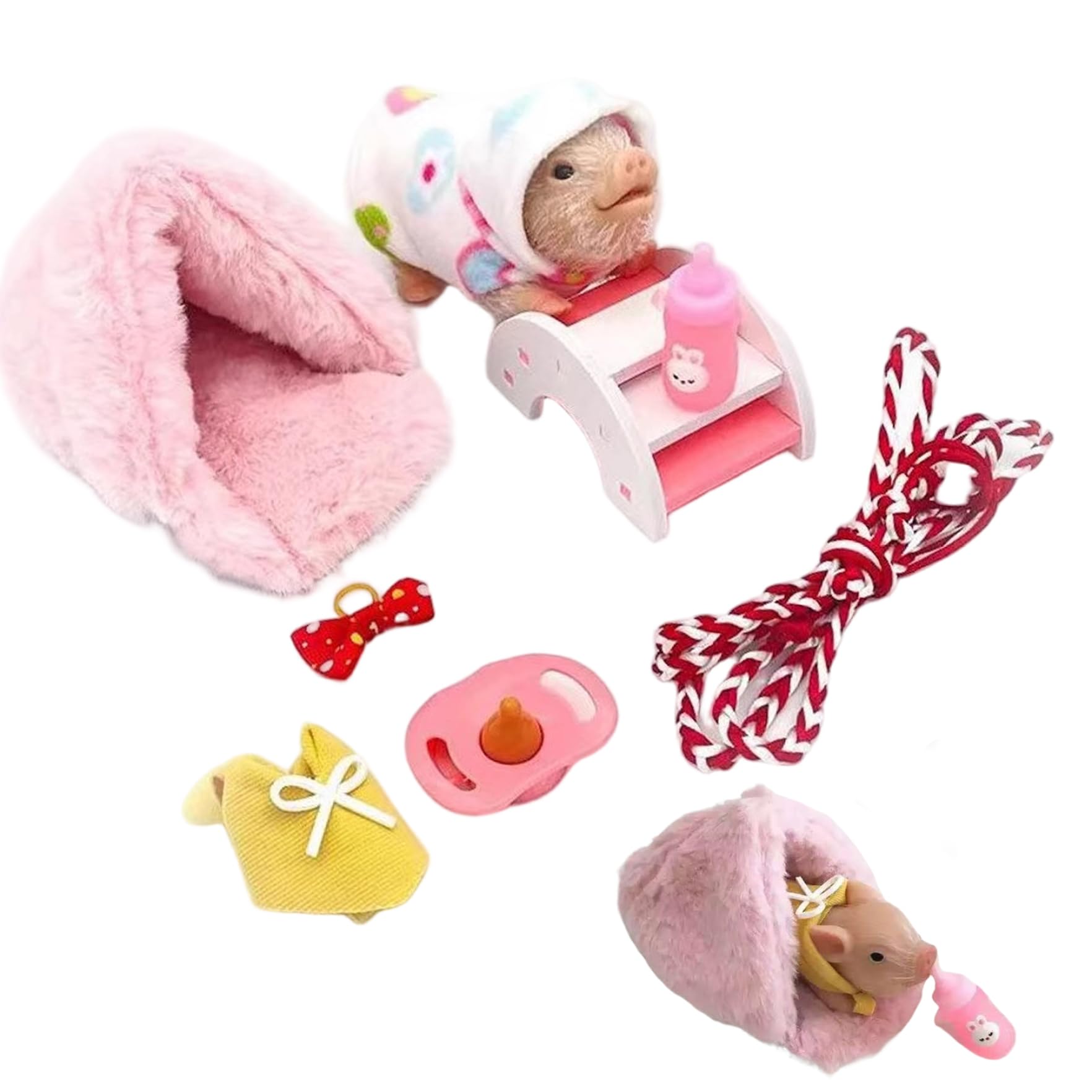 Takingup Silicone Animals, 5In Realistic Cute Silicone Pig Toy with Playset Fun Baby Piggy Animals for Girls Boys Kids