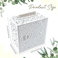 Vista 2 de OurWarm Caja de tarjeta blanca para recepción, caja de regalo de madera hueca con ranura, caja de tarjeta de memoria para tarjetas de dinero