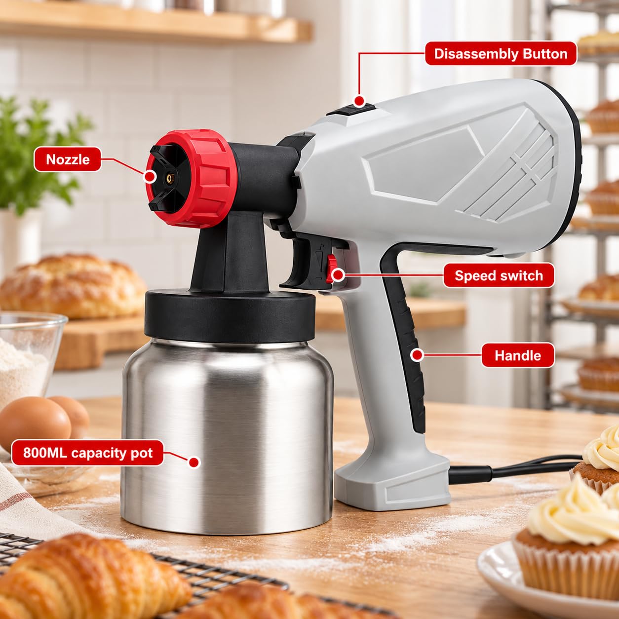 Pistola pulverizadora de chocolate portátil, 800 ml, pulverizador eléctrico