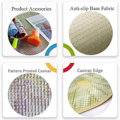 Miniatura 20 de ZFFLYH Kit de alfombras de gancho para manualidades, alfombra de ganchillo sin terminar, alfombra de hilo para niños/adultos con patrón de lienzo