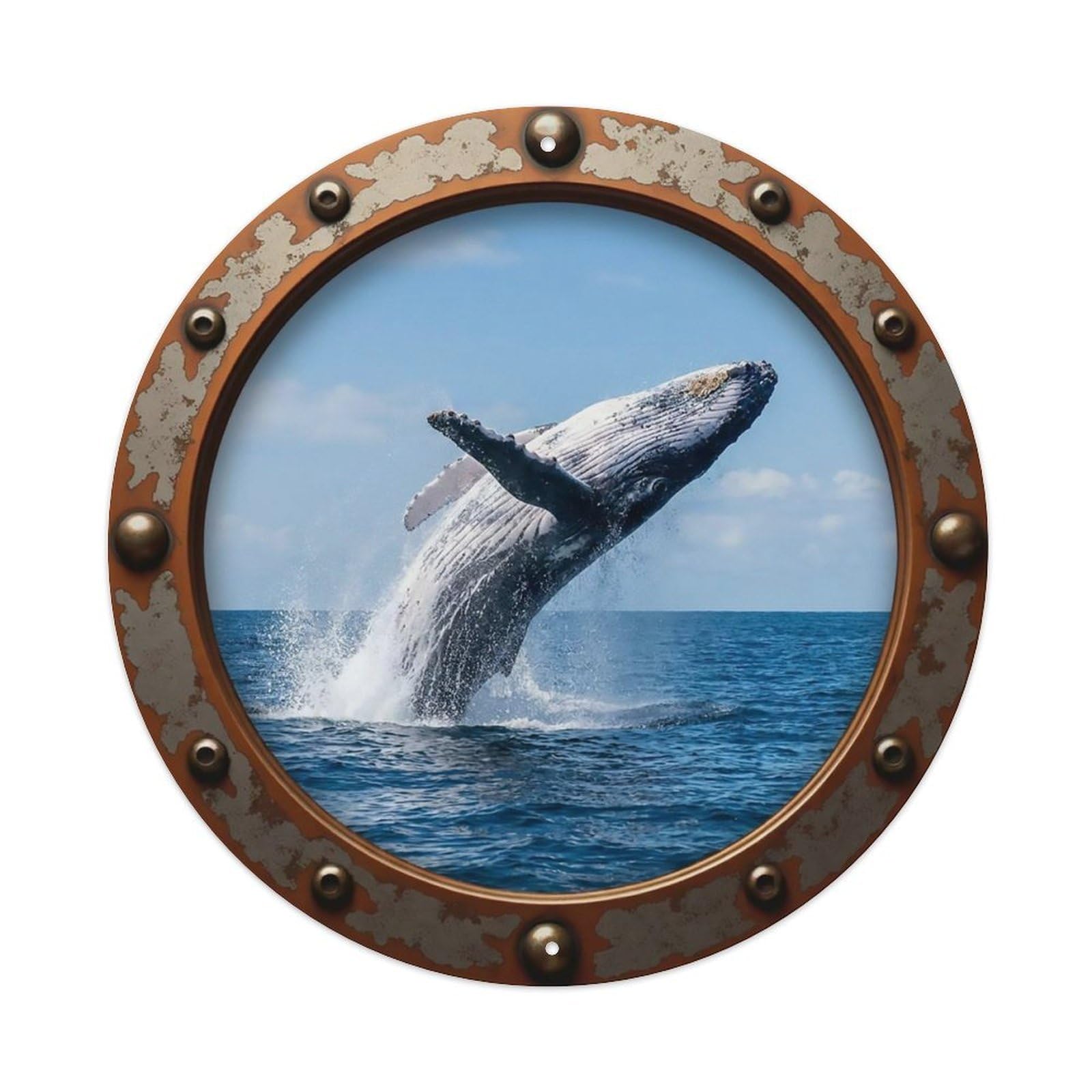 Vintage Porthole Whale Breach Nautical Window View Metal Tin Sign