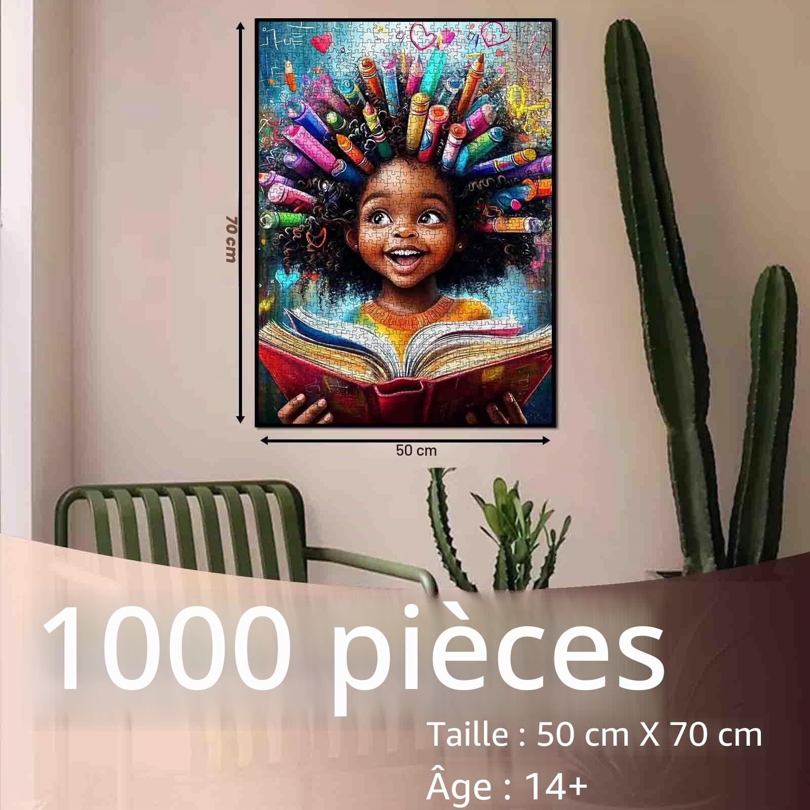 Native Africa Girl Puzzle 1000 Pièces pour Adultes - Jolie Peinture Noire - Décoration Murale - Animal Chat - Bricolage - Cadeau Artistique