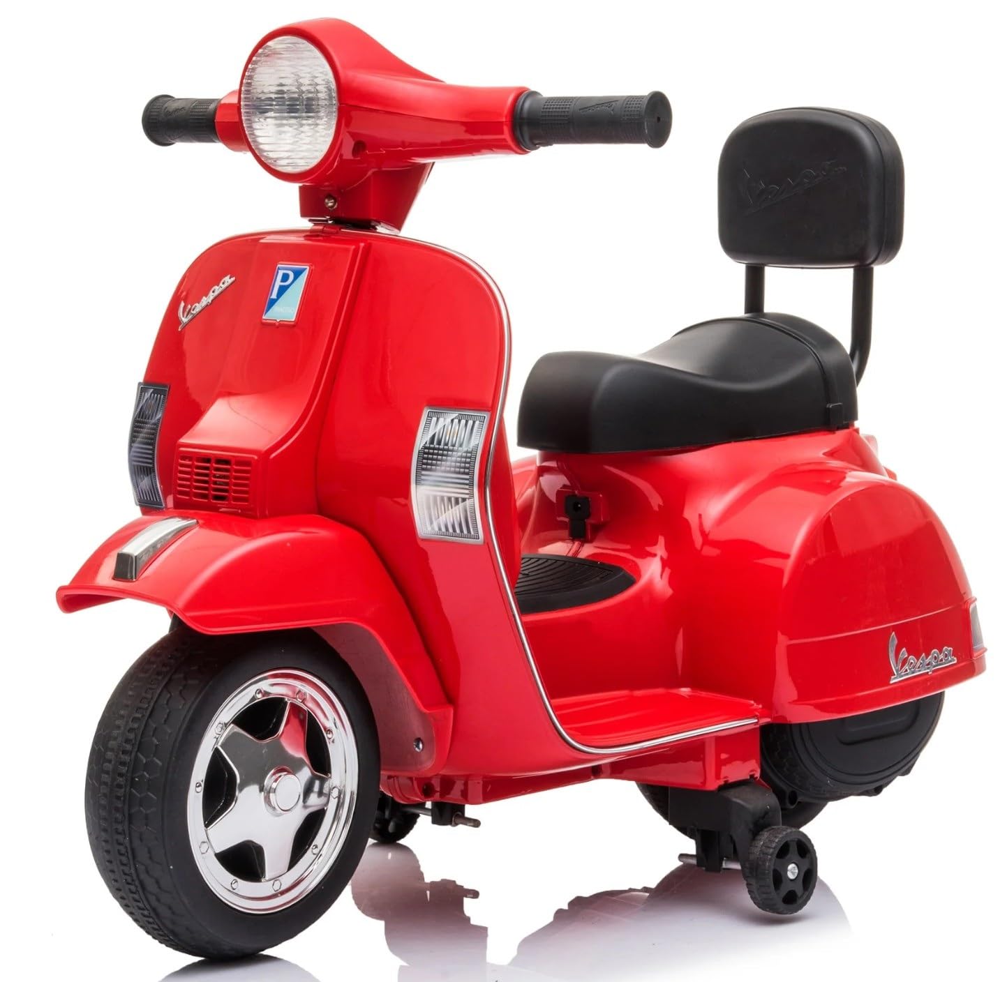 Vespa Elettrica per Bambini - Sicura e Divertente, Motocicletta Giocattolo con Acceleratore a Pedale, Luci e Suoni, Batteria Ricaricabile 6V e Caricabatteria Incluso, Funzione Avanti/Indietro (Rosso)