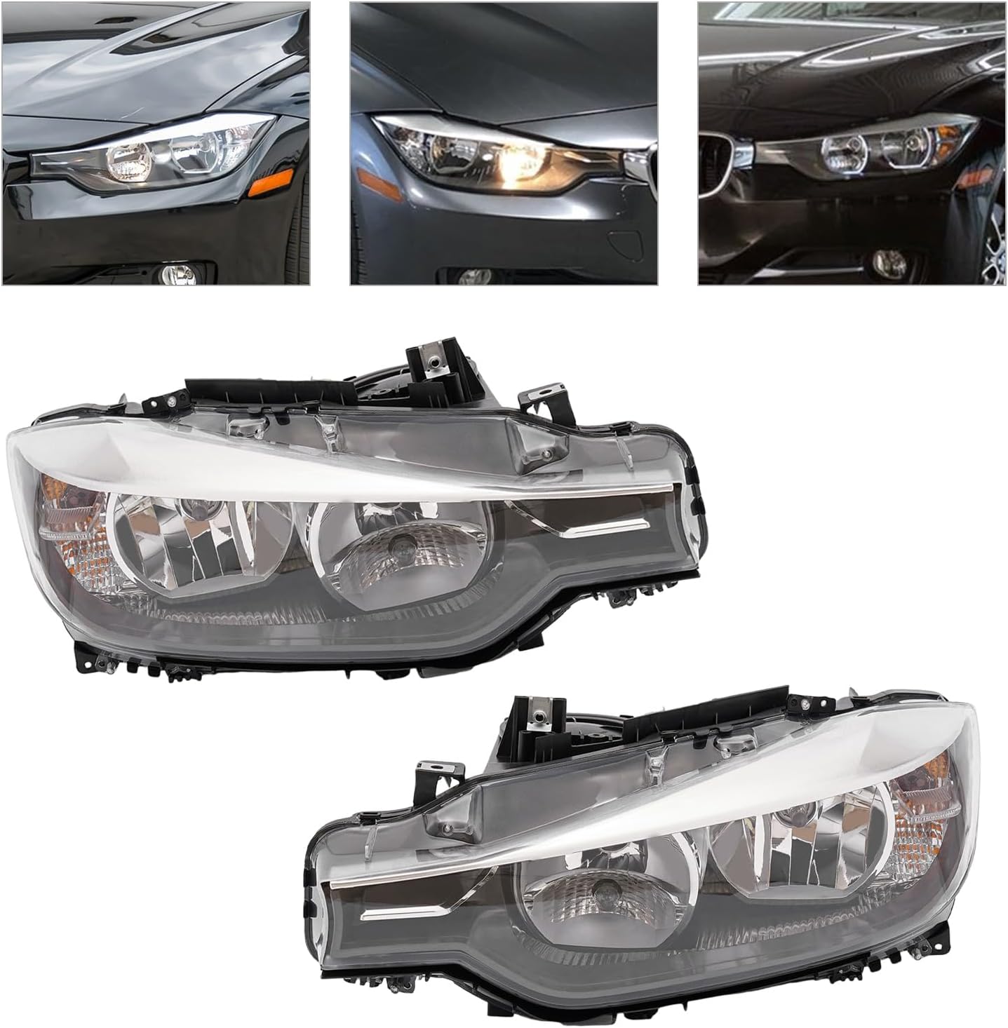 Halogen Headlight Assembly Pair for 2012-2015 BMW 320i/328i/328d/335i Base Sedan Halogen Type(NOT FOR xDrive/M sport Models) w/o LED DRL Both Side OE/OEM 63117338710, 63117338709